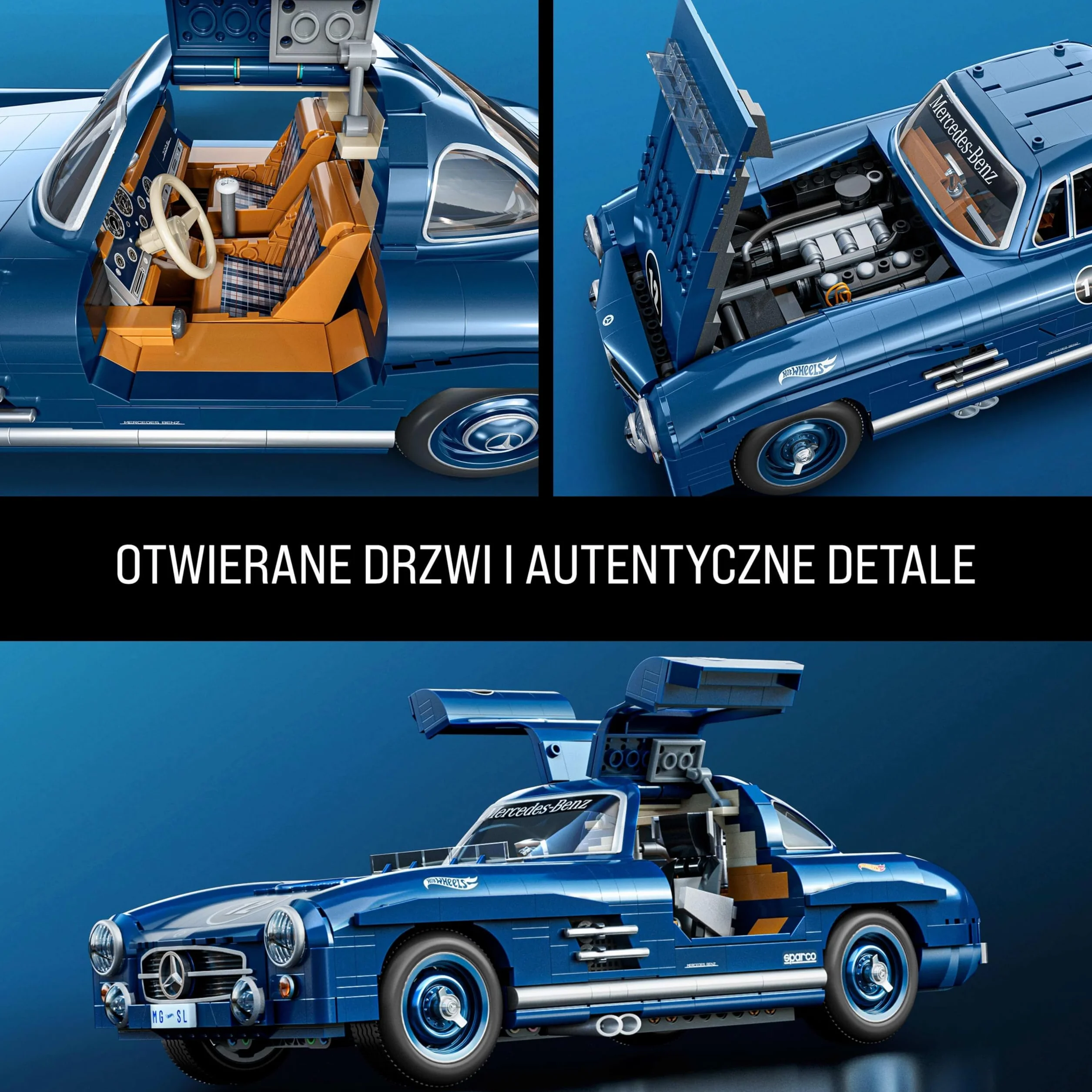 Hot Wheels Mercedes-Benz 300 SL Samochód Kolekcjonerski do Zbudowania z Klocków 1:12 1600 Elementów Zestaw Prezentowy HWW25