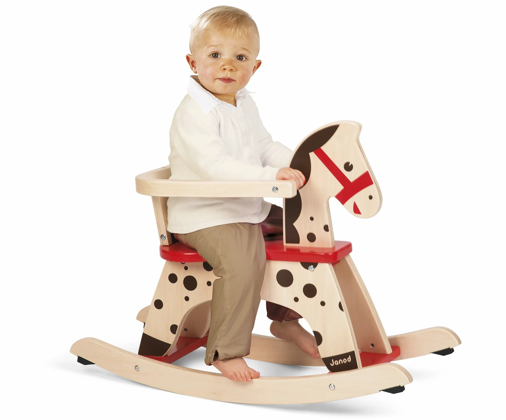 Janod - Caramel Wooden Rocking Horse - Toddler Toy - Learning Balance - For children from the Age of 1, J05984, Brown and Red