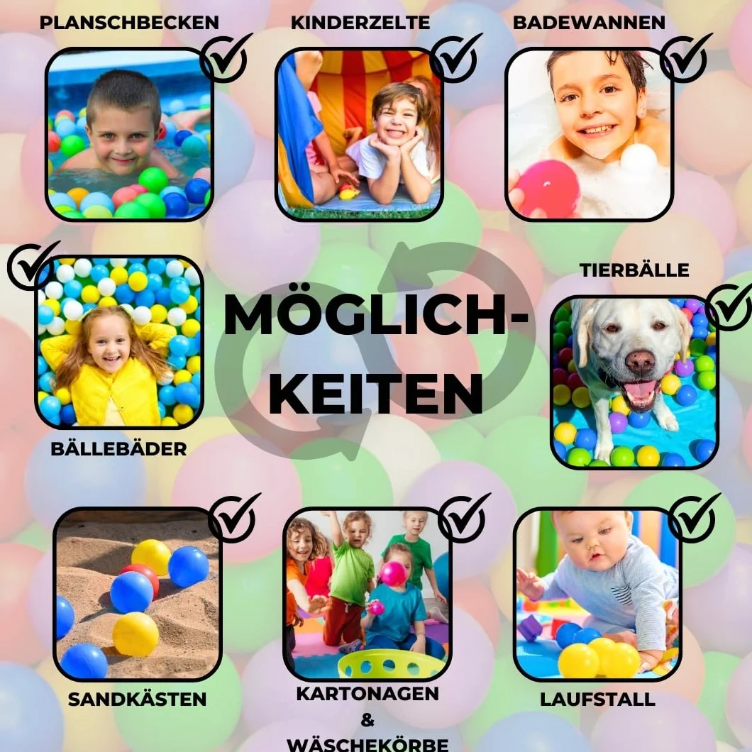 EKNA Spielbälle Ø 5cm - Bällebad Bälle 200 Stück - Bunte Auswahl für Bällebad-Pool - Plastikbälle Baby-Bälle Farben Hellgrün Hellblau Gelb Rosa Weiß Lila