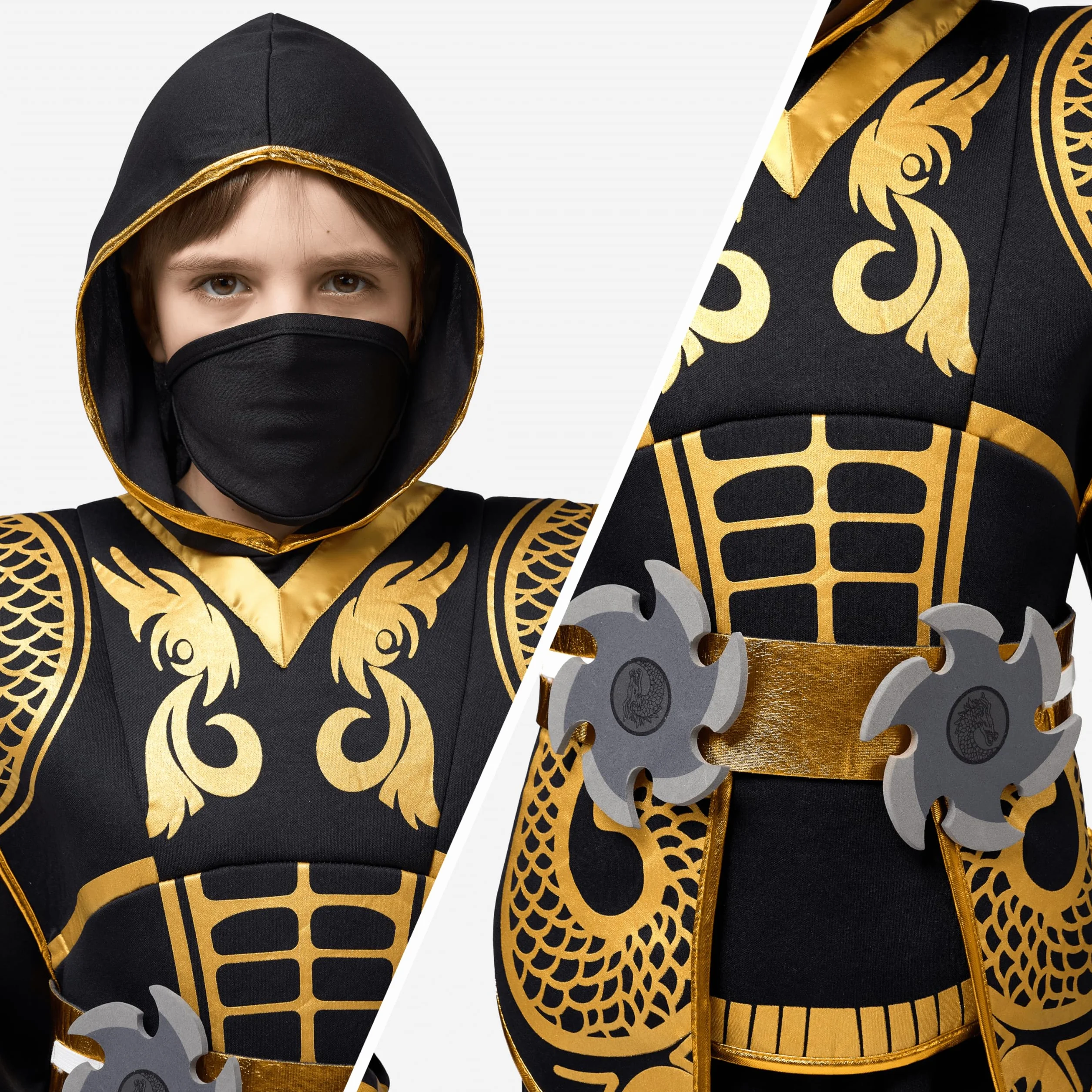 Spooktacular Creations Złoty kostium wojownika ninja dla dzieci, małych dzieci, chłopców