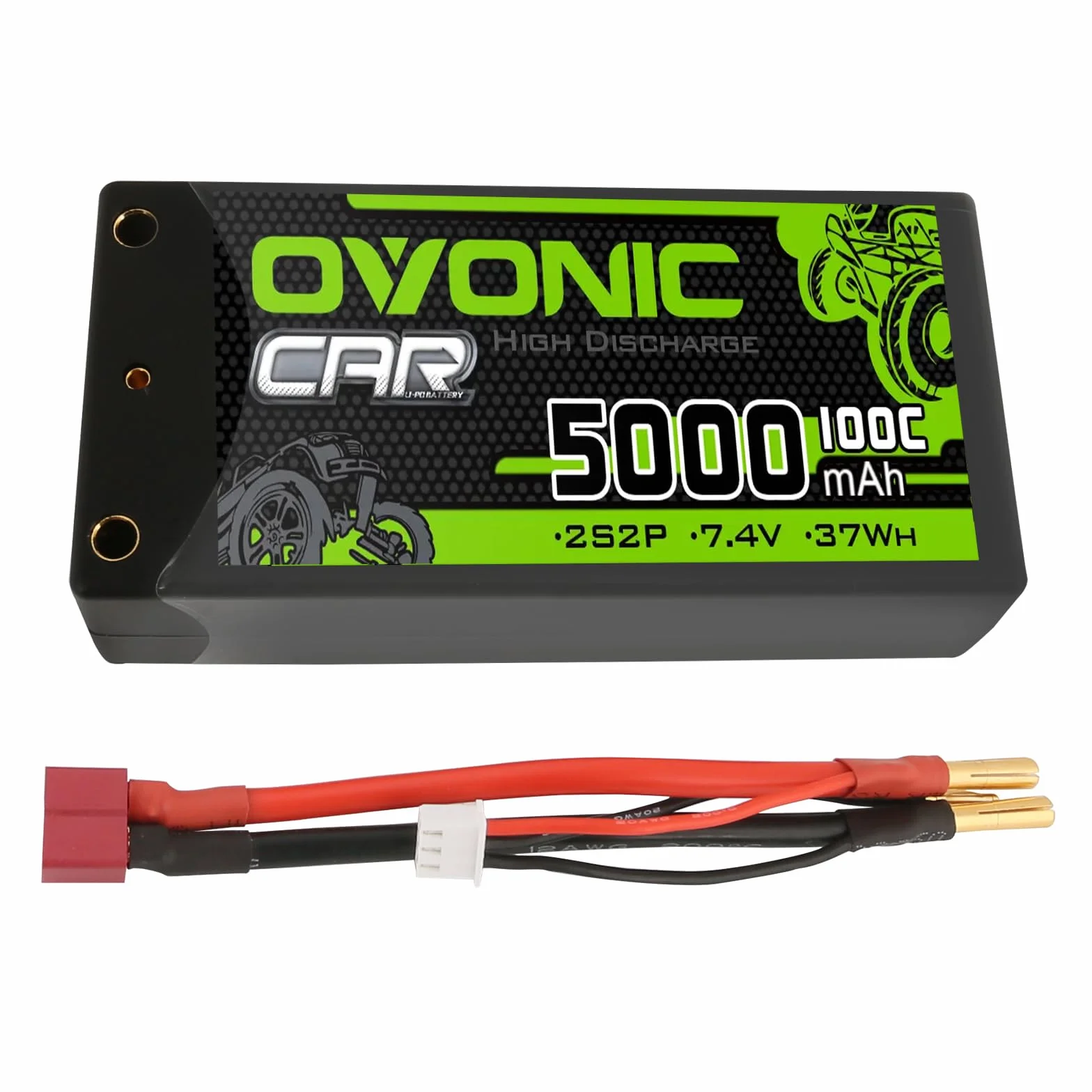 OVONIC 2s Lipo akumulator 7,4 V 5000 mAh 100C Shorty Lipo akumulator twardy etui z 4-mm pociskiem złącze wtykowe do pojazdów RC w skali 1:10