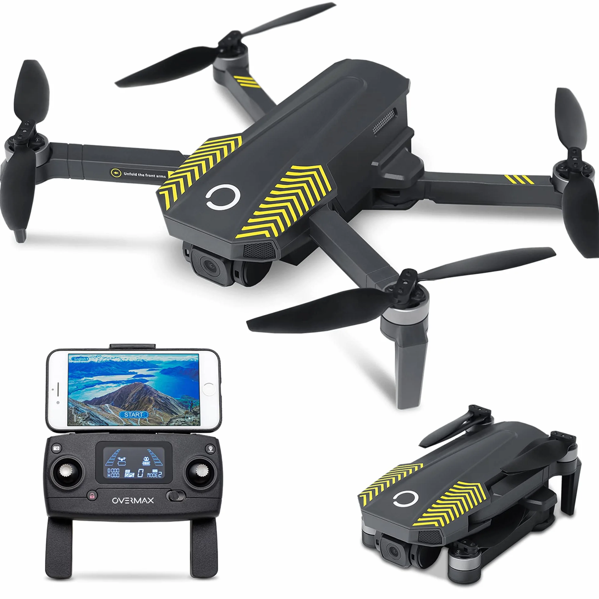 Lionelo Overmax X-Bee 9.5 Fold Dron, Czarny/Żółty, 1820 mAh