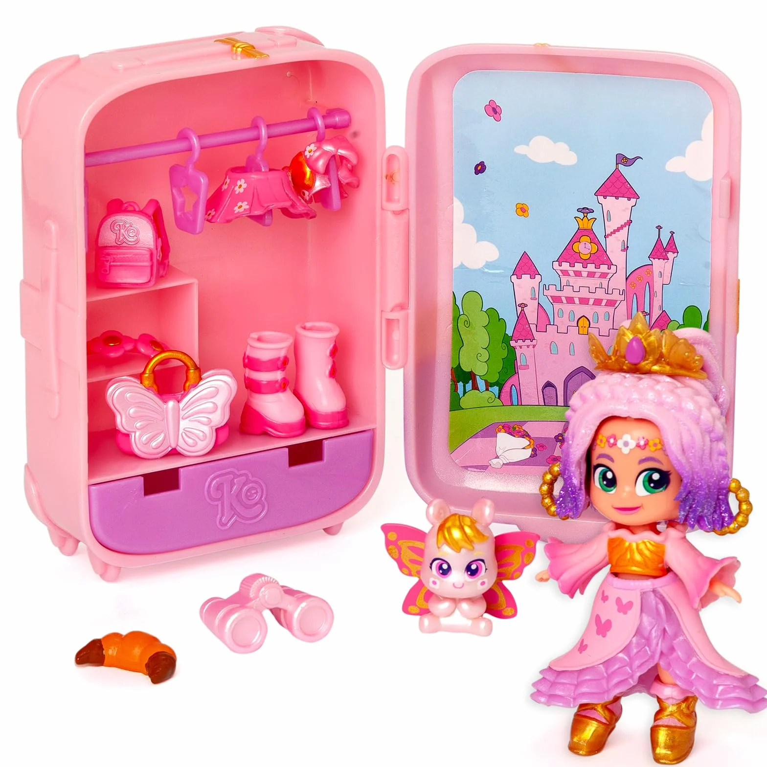 KOOKYLOOS SUITCASE DREAMY BLOSSOM – zestaw modna laleczka z walizką i akcesoriami,zawartość:1 laleczka, 2 stroje, zwierzątko, akcesoria, wieszaki oraz walizka, w której zmieścisz cały zestaw.