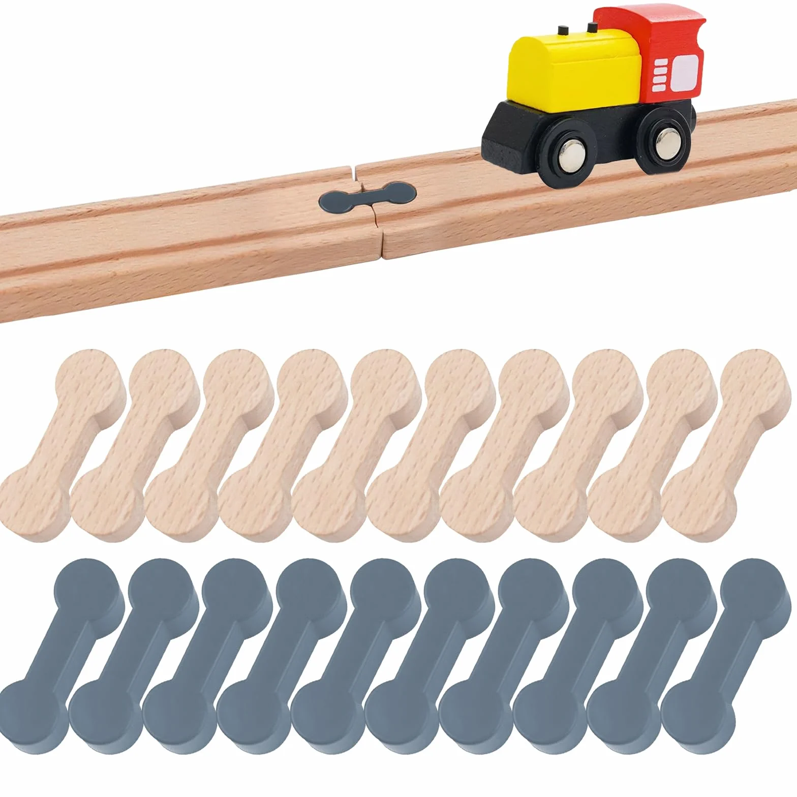 20 sztuk łączników torowych drewnianych kolejek, Rail Connection Wood Track, łączniki szynowe, drewniane szyny