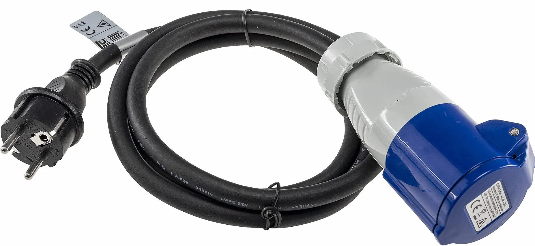 ChiliTec CEE Adapter kabla 1,5 m do gniazda uziemienia, IP44, ochrona przed rozpryskami wody, 230 V/16 A, 3-pinowy, do biwakowania, łodzi, kampera, przyczepy kempingowej