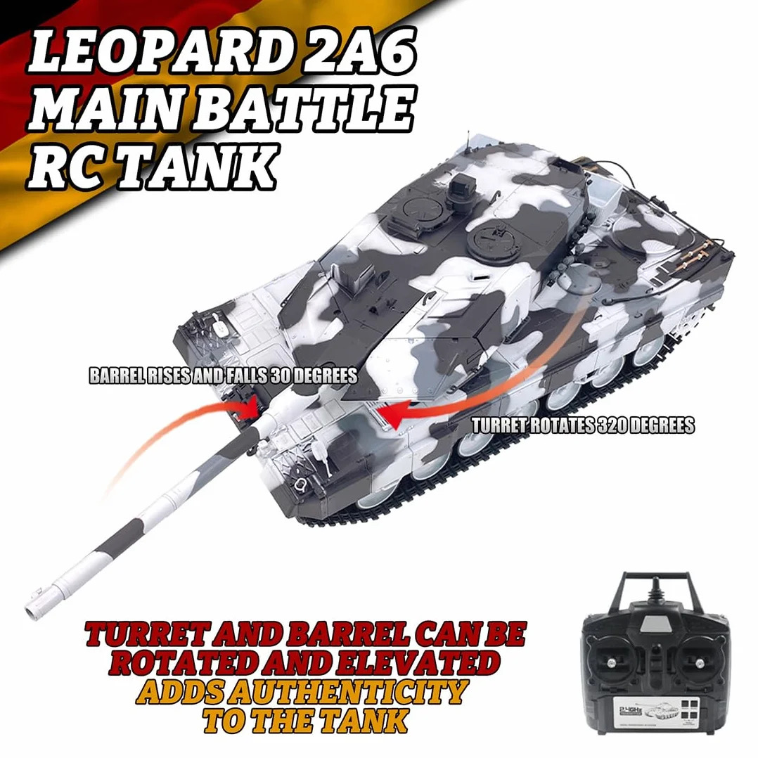 Model czołgu bojowego 1:16, 2,4 G, niemiecki leopard 2 A6 wojskowy czołg z efektami dymu, zestaw modelarski dla fanów wojskowych i dorosłych