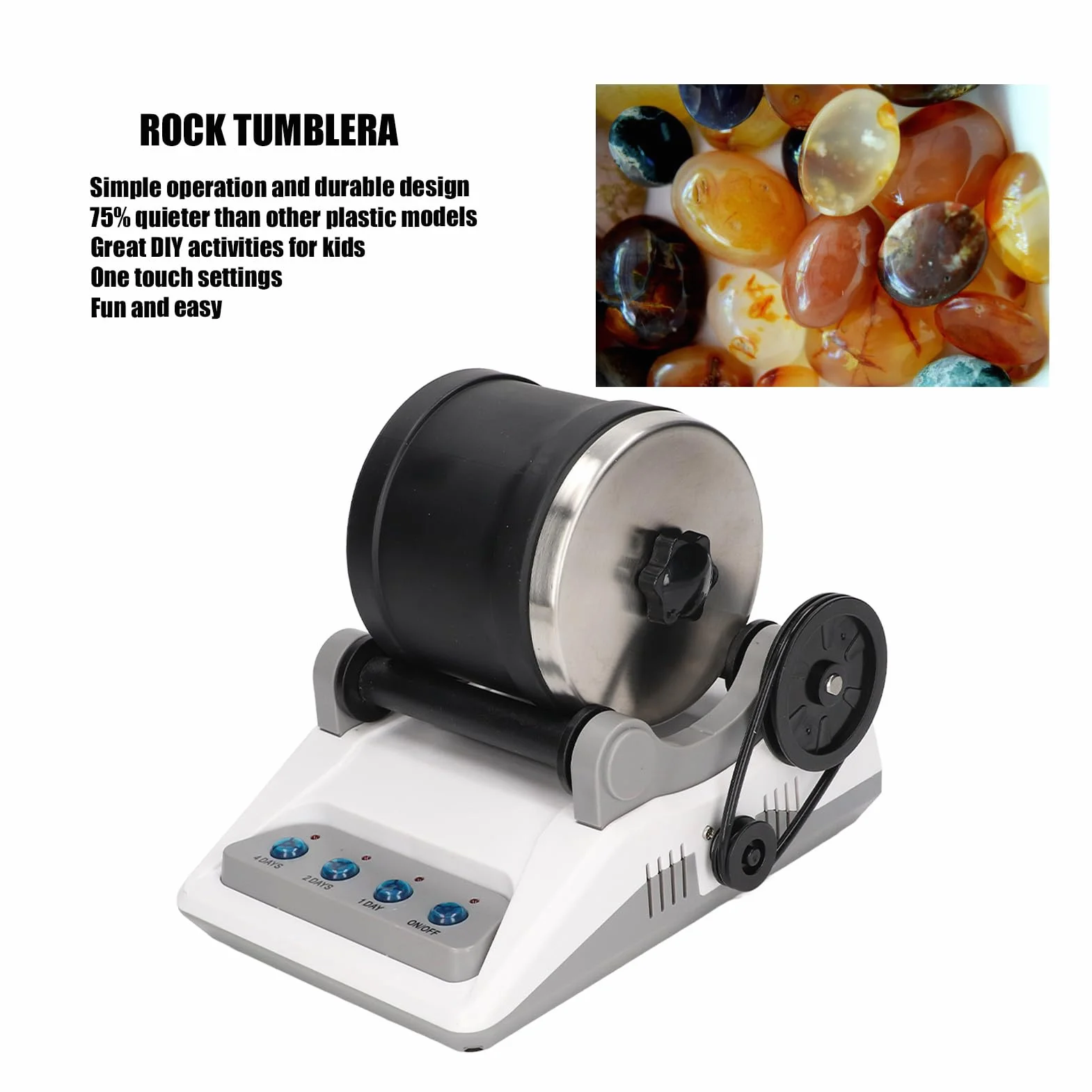 Rock Tumbler Kit, DIY Stone Polishing Toy z Raw Gemstones Polerowanie zamek ABS Metal Polishing Machine dla dorosłych dzieci, ()