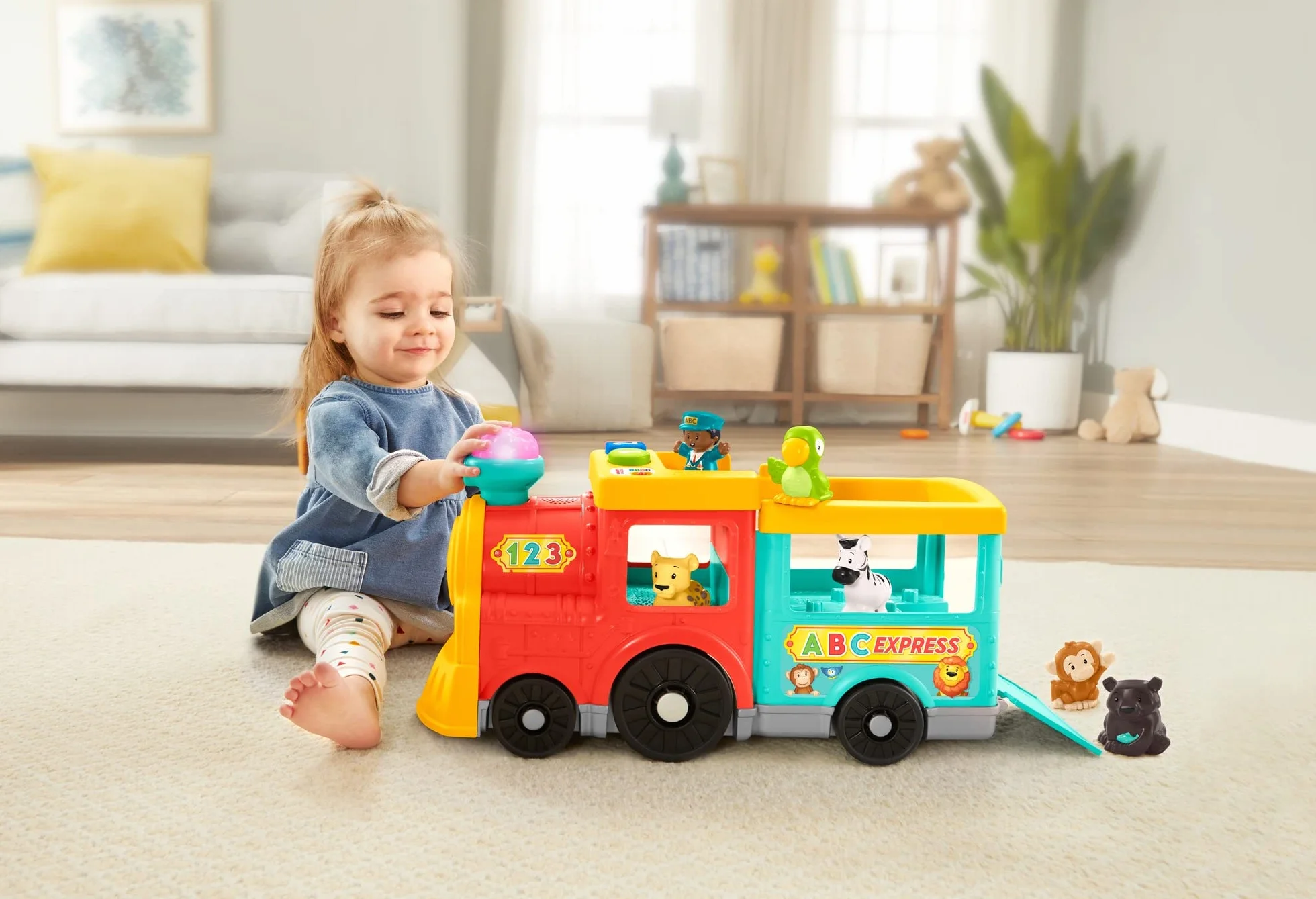 Fisher-Price HHH23 - Little People duży pociąg ABC dla miłośników zwierząt – wersja niemiecka, zabawka muzyczna do pchania z treścią do nauki inteligentnych stages, zabawka dla dzieci od 1 roku życia
