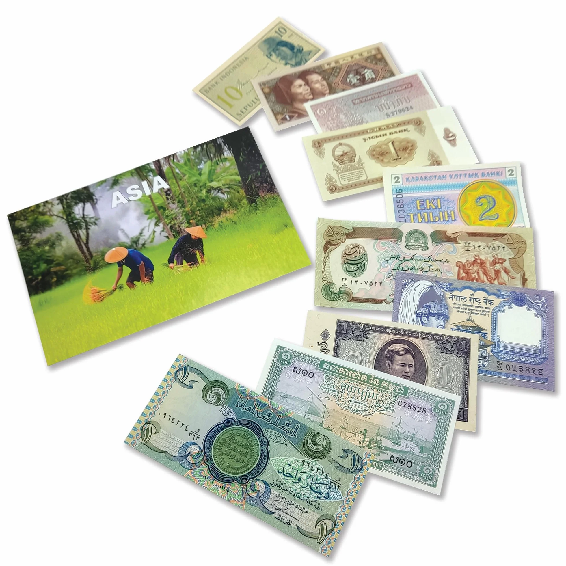 World Paper Money: 14 banknotów z Azji – podnieś swoją kolekcję walut obcych za pomocą starych banknotów i uzupełnij swój album przedmiotów kolekcjonerskich. Certyfikat autentyczności w zestawie.