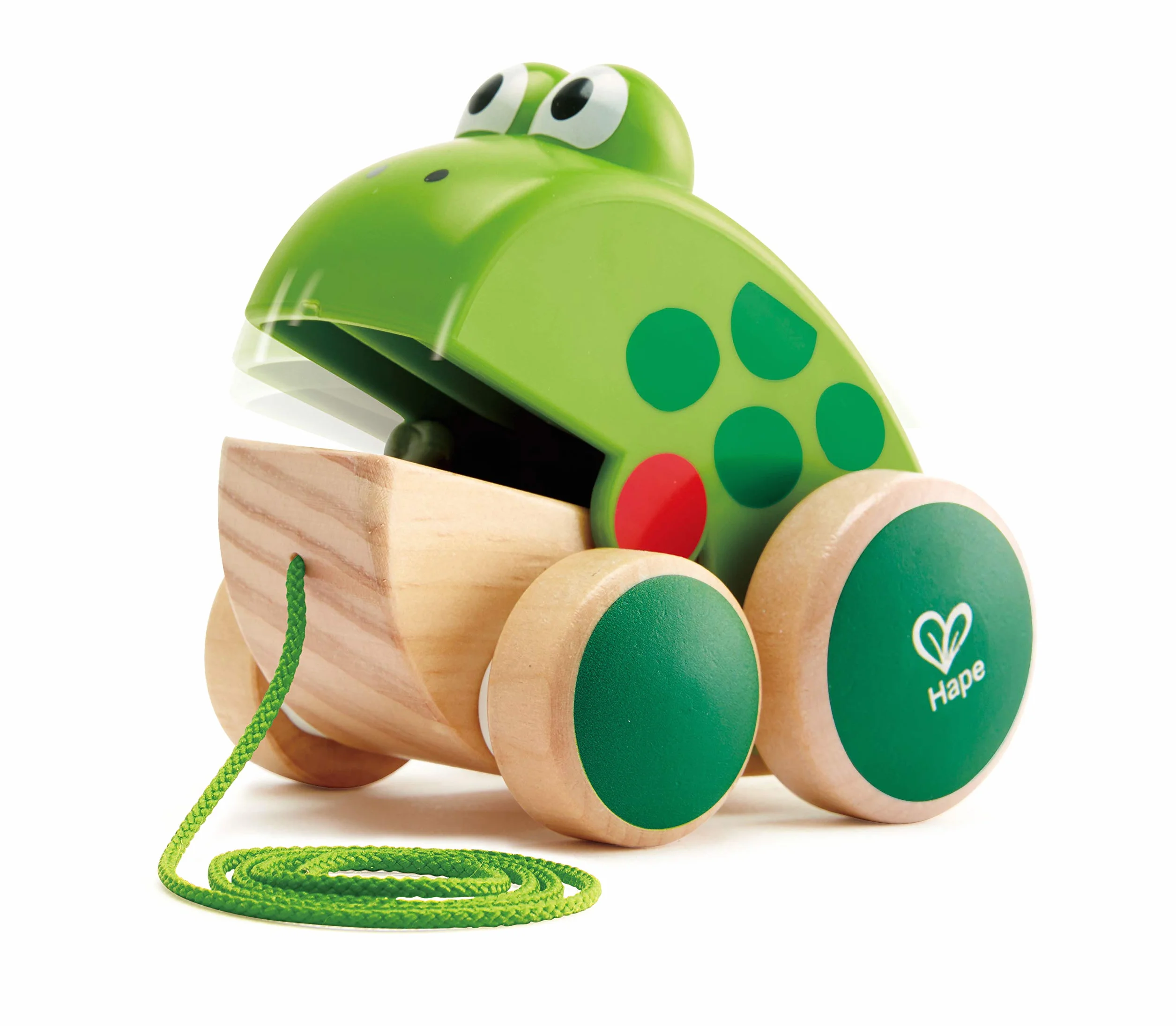 Hape Frog Pull Along, Wooden Frog Fly-Eating Pull Toddler Toy, Bright Colours