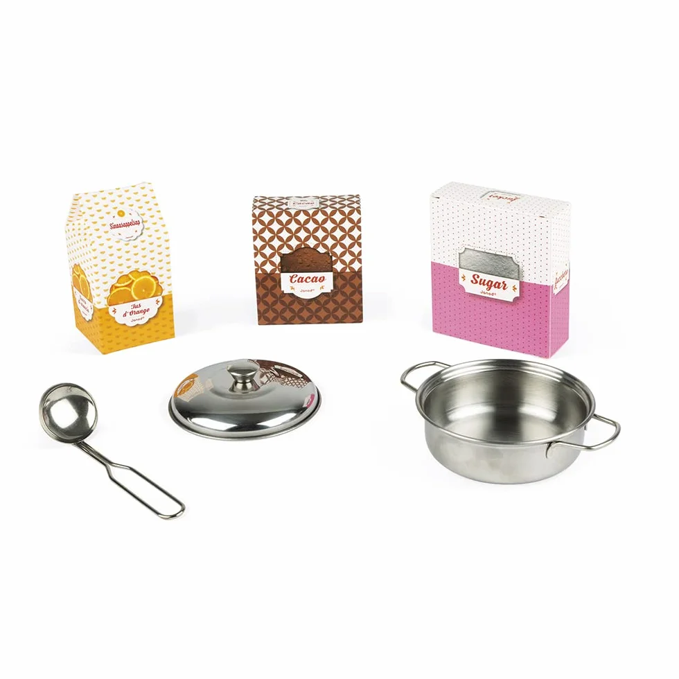 Janod - Candy Chic Big Wooden Cooker for Children - Equipped with Fridge and Microwave, Sound and Light - Pretend Play - 6 Accessories Included - For children from the Age of 3, J06554, Pink and White