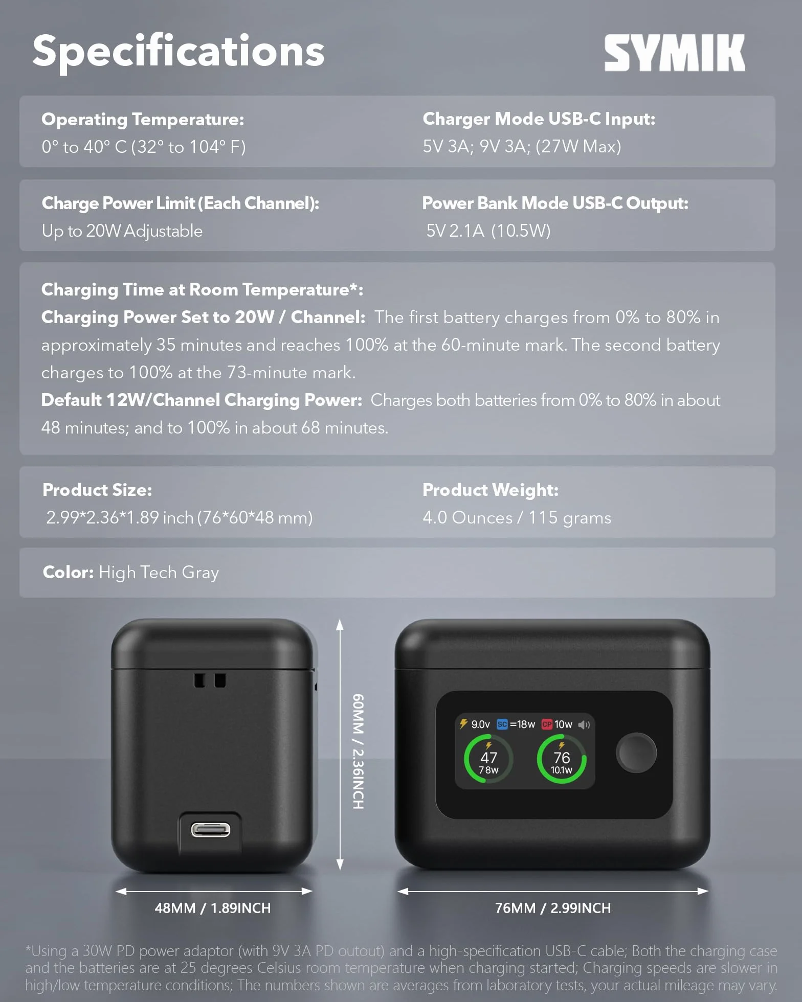 SYMIK Szybka ładowarka do Insta 360 X5, dwukanałowa obudowa do szybkiego ładowania 27 W z wyświetlaczem LCD, inteligentny dwukierunkowy hub ładowarki do baterii Insta 360 X5