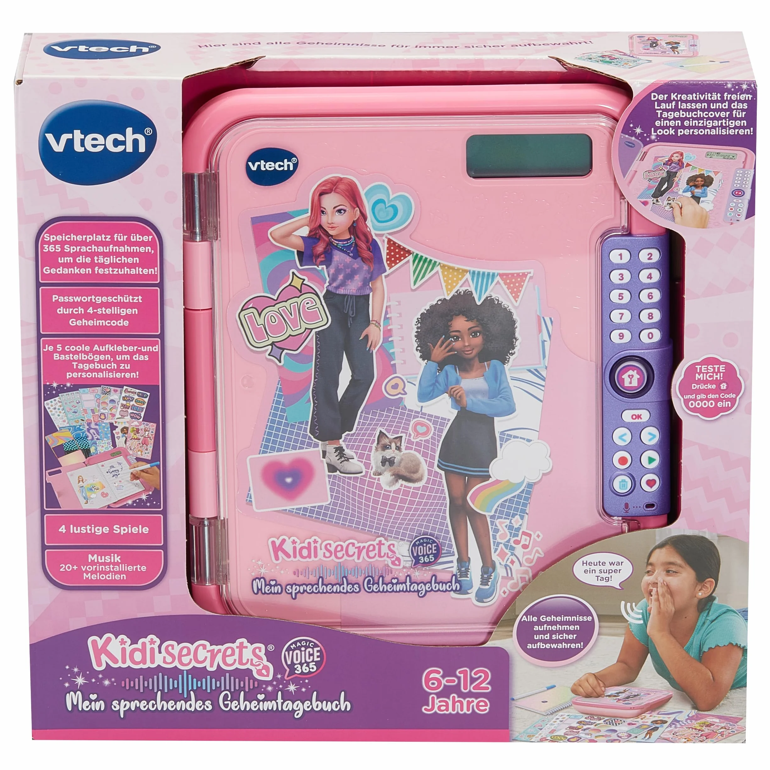 Vtech KidiSecrets Magic Voice 365 – dziennik 2 w 1 do nagrywania głosu, kreatywnych gier i osobistych wspomnień – dla dzieci w wieku 6-12 lat
