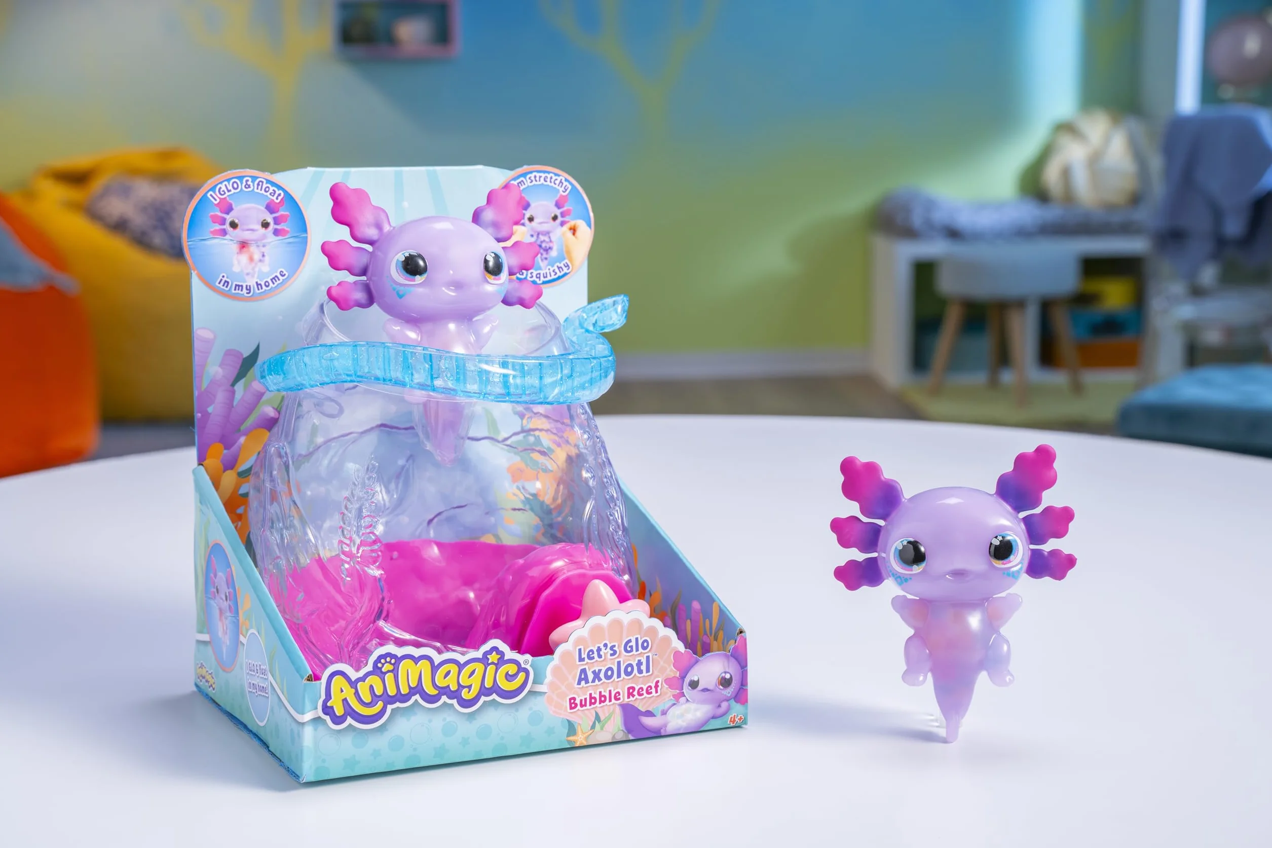 Animagic Let's Glo Axolotl Bubble Reef Przenośne akwarium z magicznymi bąbelkami interaktywne elektroniczne zwierzęta dla dzieci od 4 lat