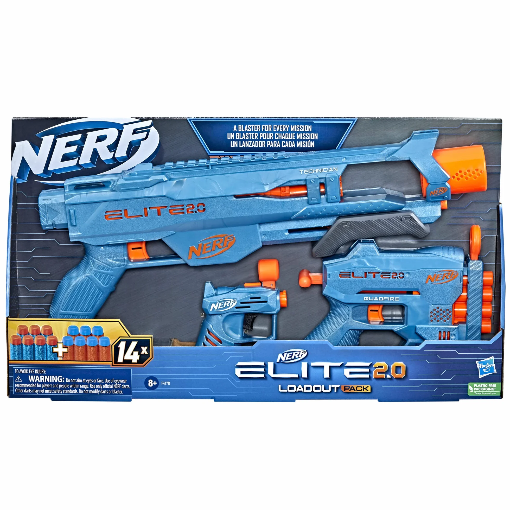Nerf Elite 2.0 LoaoutPack 3Pack Technician DS-2, QuadFire QS-4 i Ace SD-1 + 14 Strzałek F4178