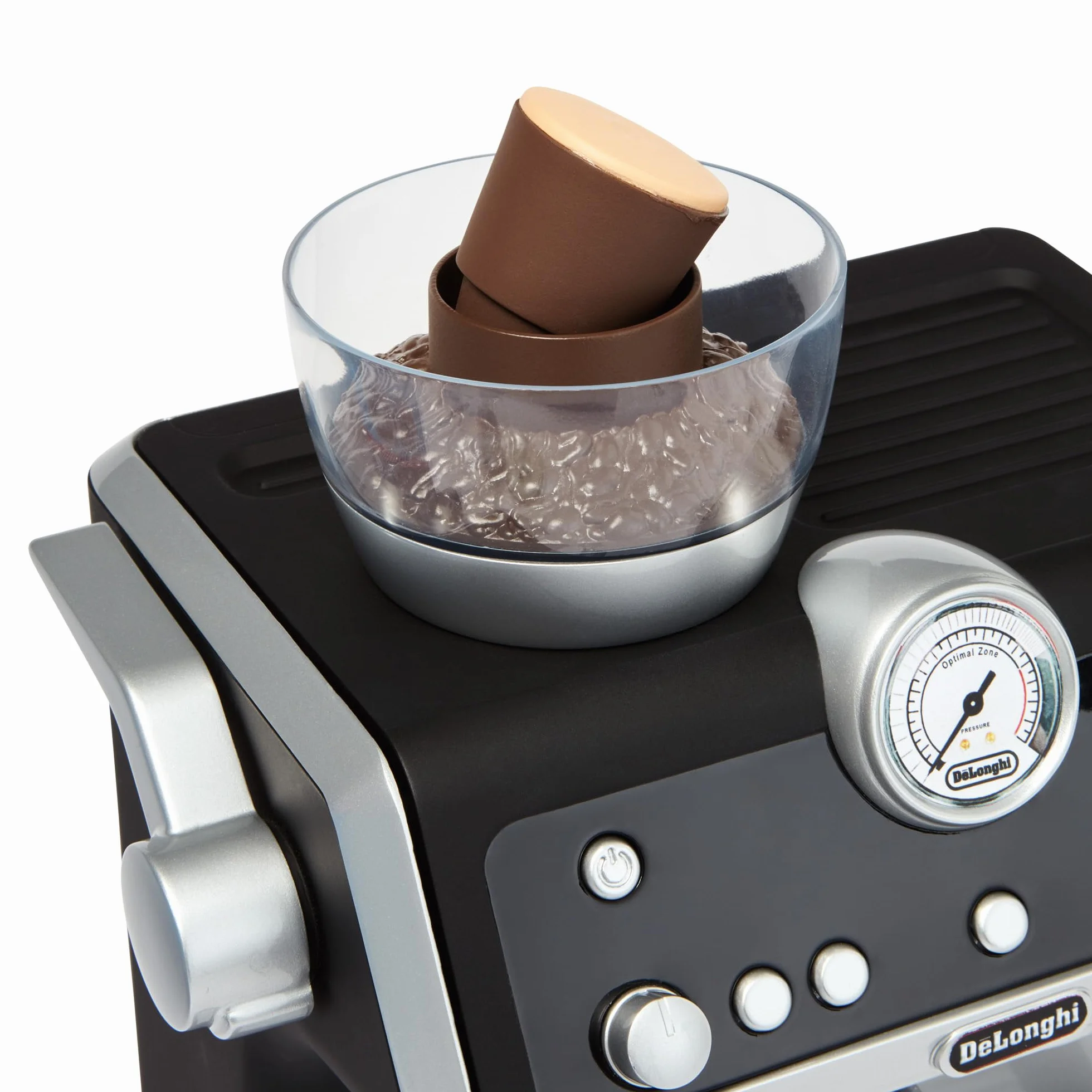 Casdon De'Longhi Toys. Barista ekspres do kawy, zabawkowy zestaw kuchenny dla dzieci z ruchomymi częściami, realistyczne dźwięki i magiczne ujawnienie kawy, dla dzieci w wieku od 3 lat, srebrny