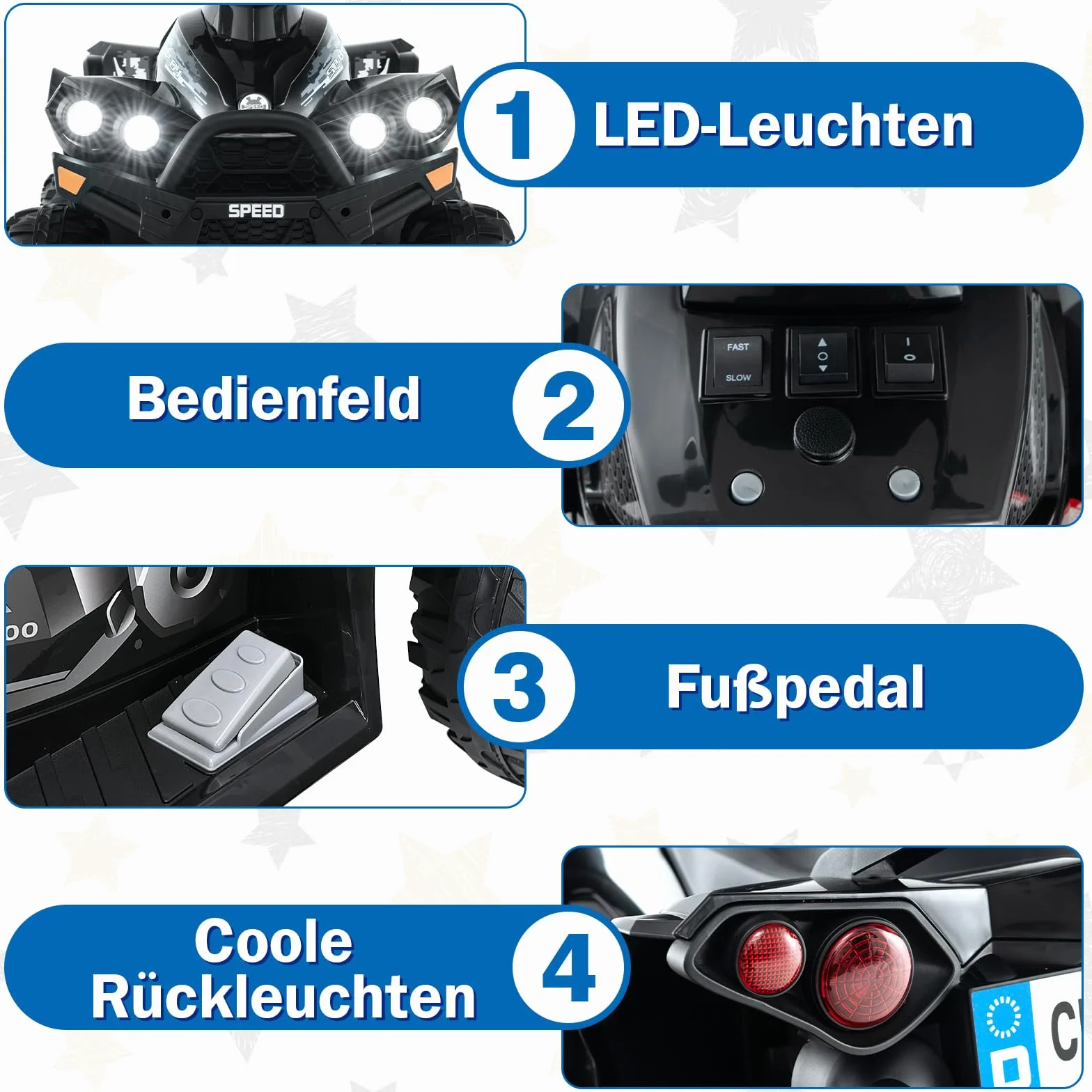 GOPLUS 12V Elektryczny quad dla dzieci, pojazd dla dzieci z reflektorami LED, muzyką i klaksonem, elektryczny samochód z 4 antypoślizgowymi kołami i powolnym startem, dla dzieci w wieku 3–8 lat, do 35