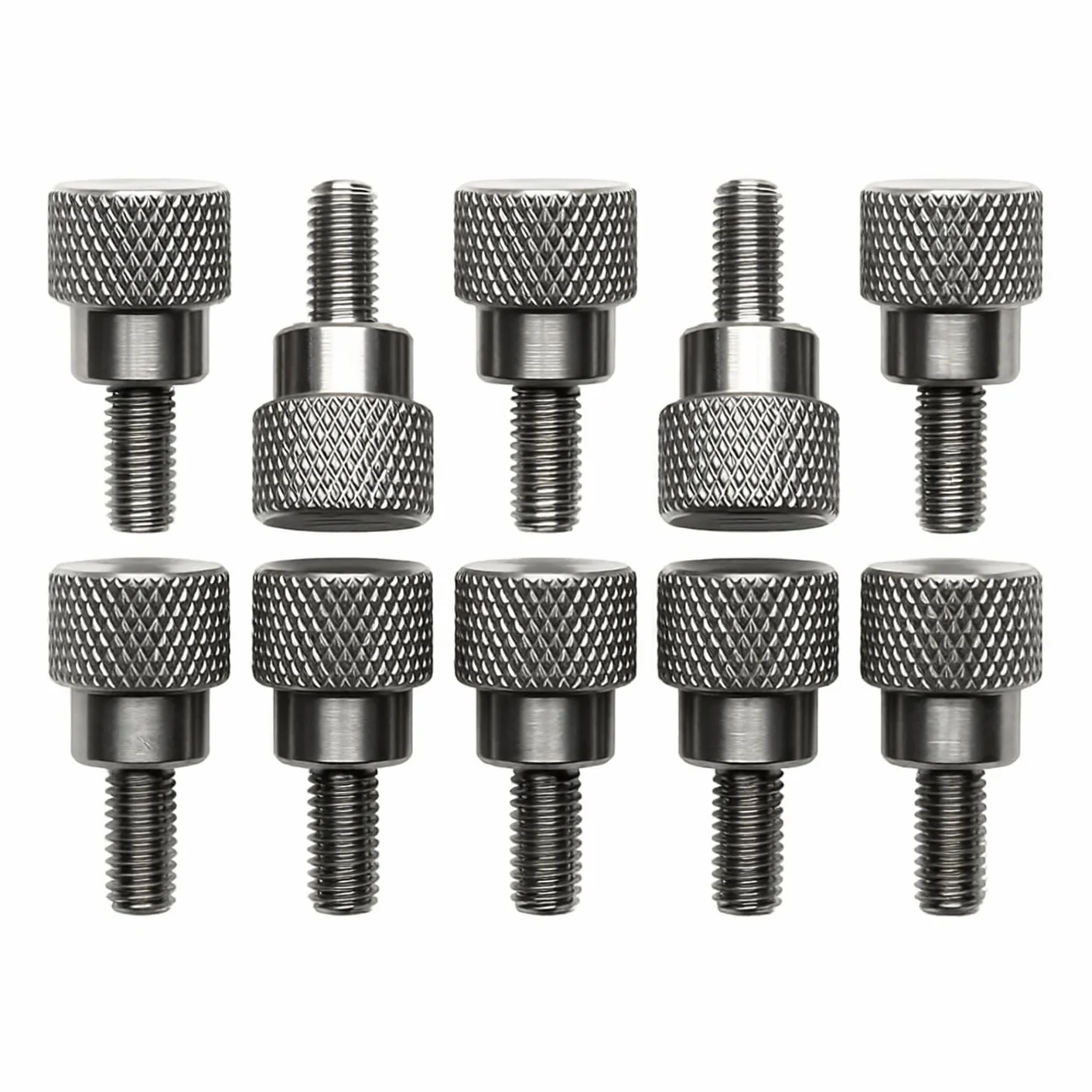 PrecisionGeek® Śruby radełkowane M4 ze stali nierdzewnej AISI 303 – z kołnierzem – 10 mm – łeb płaski – śruby kciukowe do metalu, drewna i akrylu – zestaw 10 sztuk