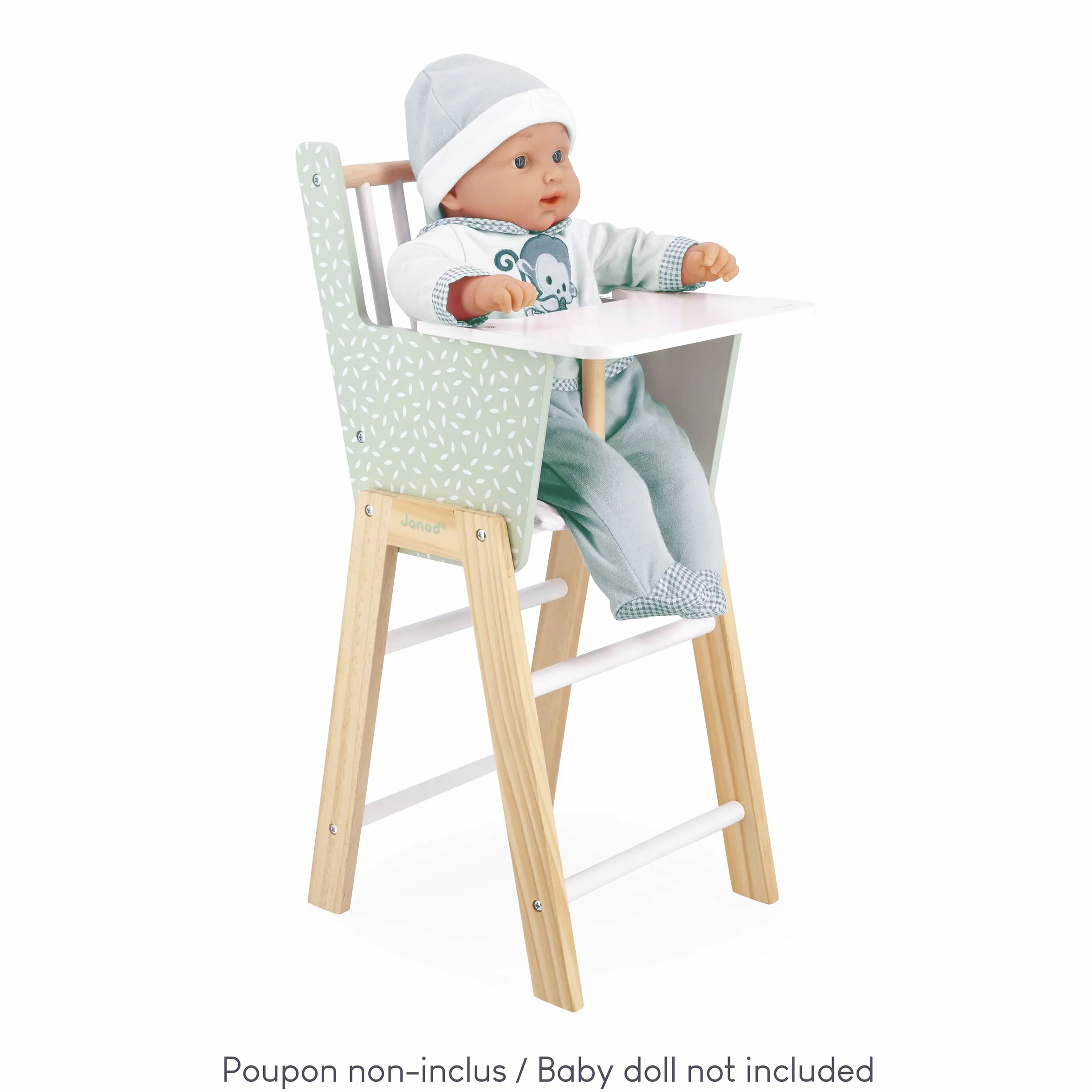 JANOD Zen Drewniany Wysokie krzesełko FSC-zabawka imitacja - akcesoria dla psi i lalki do 42 cm - od 3 lat, J05901, zielony, 22,5 x 28 x 53