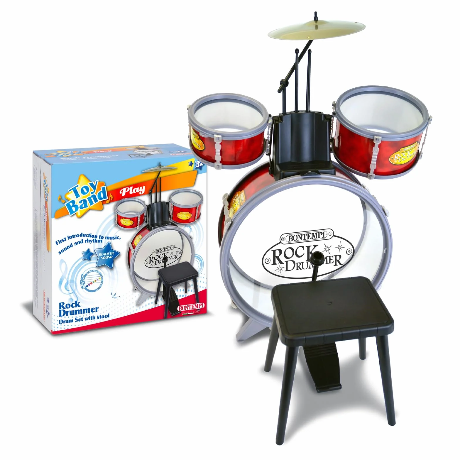 Bontempi | BeatMaster - Perkusja dla dzieci z realistycznymi dźwiękami i mnóstwem zabawy, czerwono-przezroczysta, 500x500x680 mm