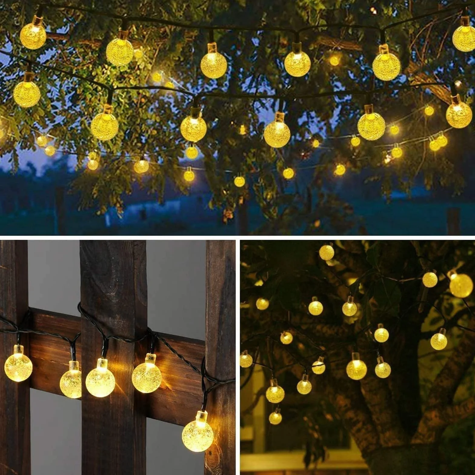 Moxled Girlandy Solar Outdoor Lights, 11M 60 LED Solar Lights Waterproof, 8 Modes Indoor and Outdoor Solar Lights Chain for Garden, Patio, Party (Warm White)