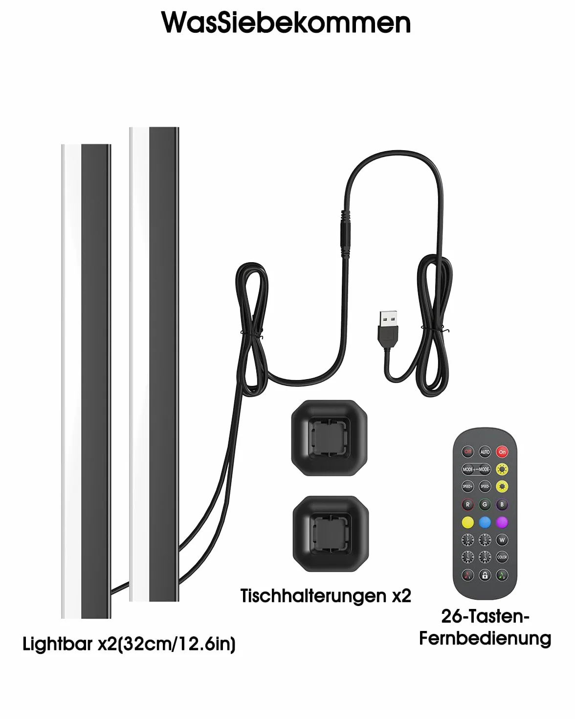 Lampka LED RGB [2 sztuki], lampa gamingowa z podświetleniem tła TV, zasilana przez USB, 32 cm, synchronizacja z muzyką, sterowanie za pomocą aplikacji, lampa otoczenia z pilotem zdalnego sterowania