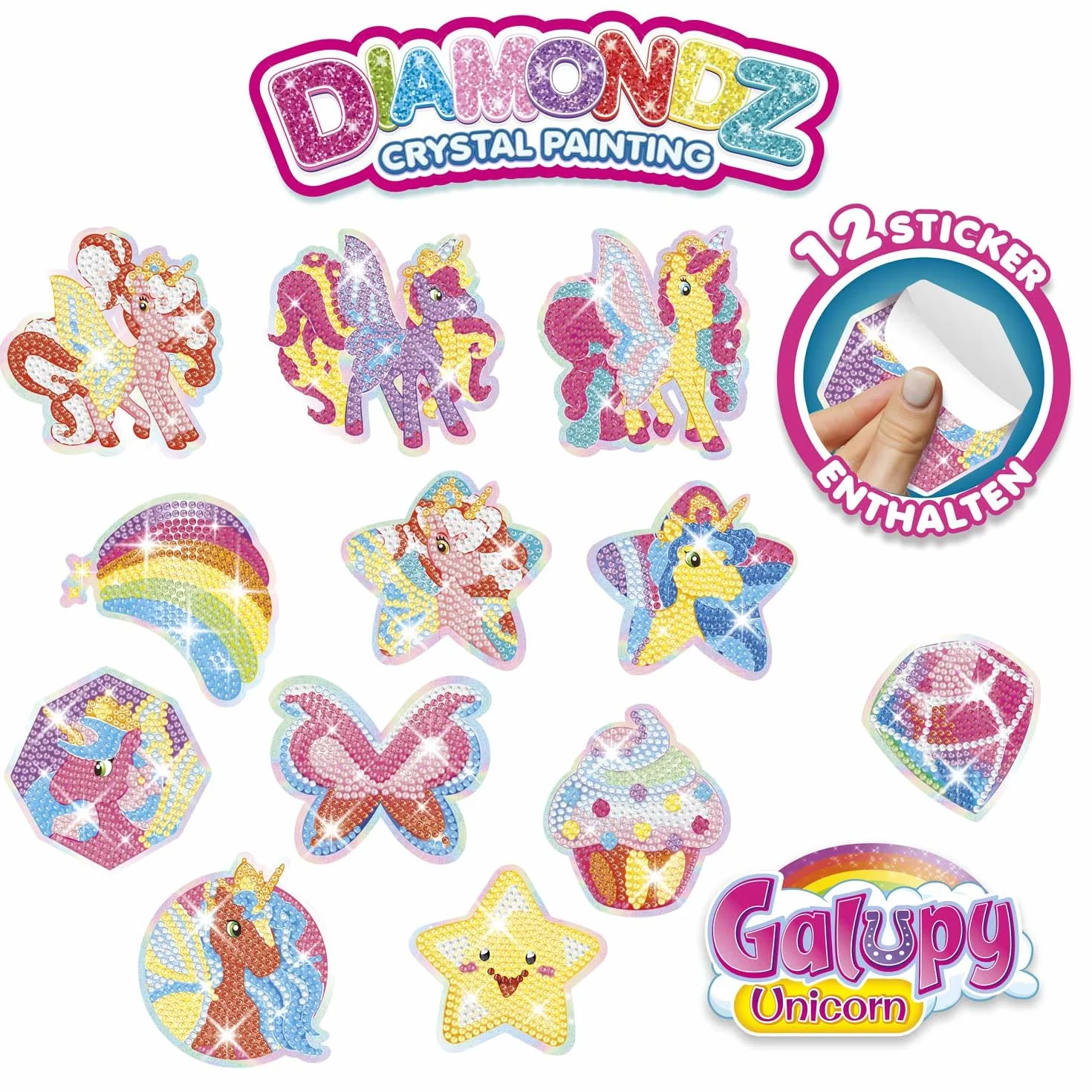 DIAMONDZ CRYSTAL PAINTING Mega Zestaw Naklejek Galupy Unicorn – Diamond Painting Naklejki dla Dzieci Zestaw z Jednorożcem Galupy
