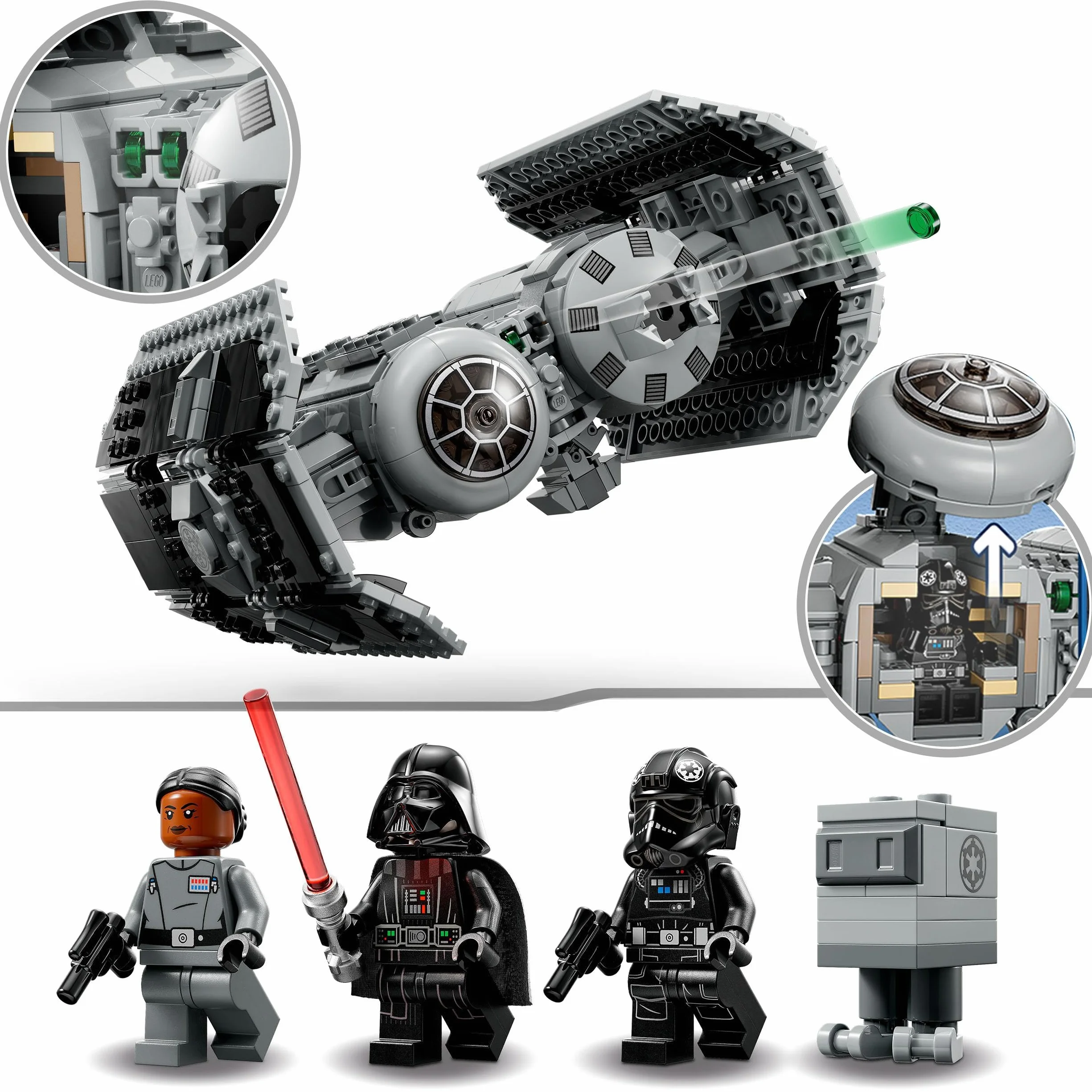 LEGO Star Wars Bombowiec TIE Model z Klocków, Zabawka dla Dziecka, Statek Gwiezdny z Minifigurką Dartha Vadera z Mieczem Świetlnym i Figurką Droida GNK, Pomysł na Prezent, 75347