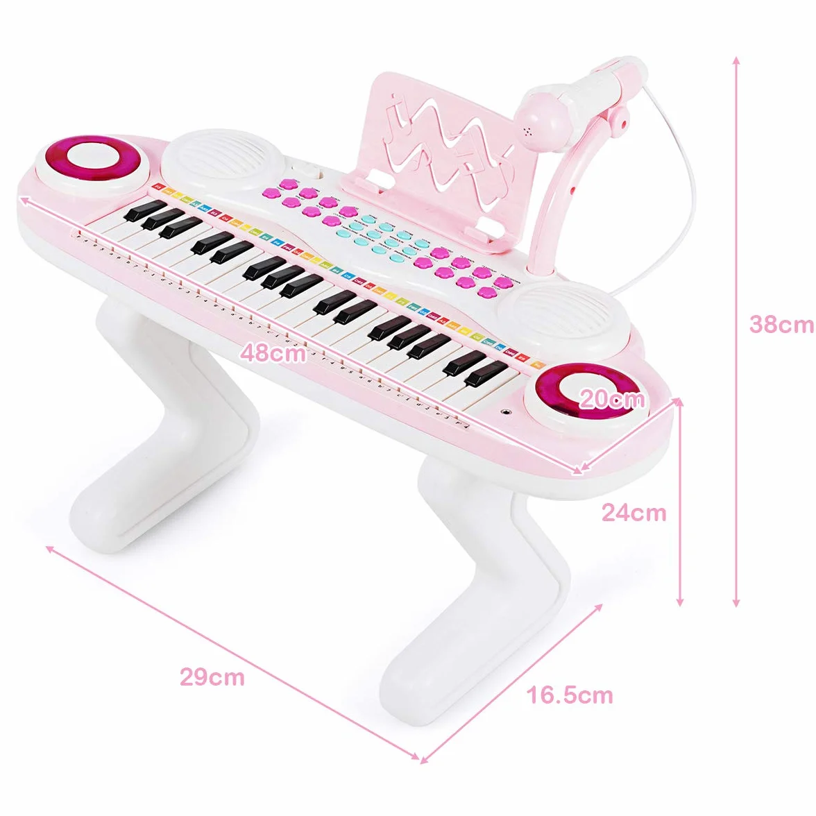 COSTWAY 37 klawiszy, klawiatura fortepianowa ze światłem, klawiatura dziecięca ze statywem, zabawka fortepianowa, elektroniczny instrument muzyczny z funkcją nagrywania i gry, w zestawie mikrofon