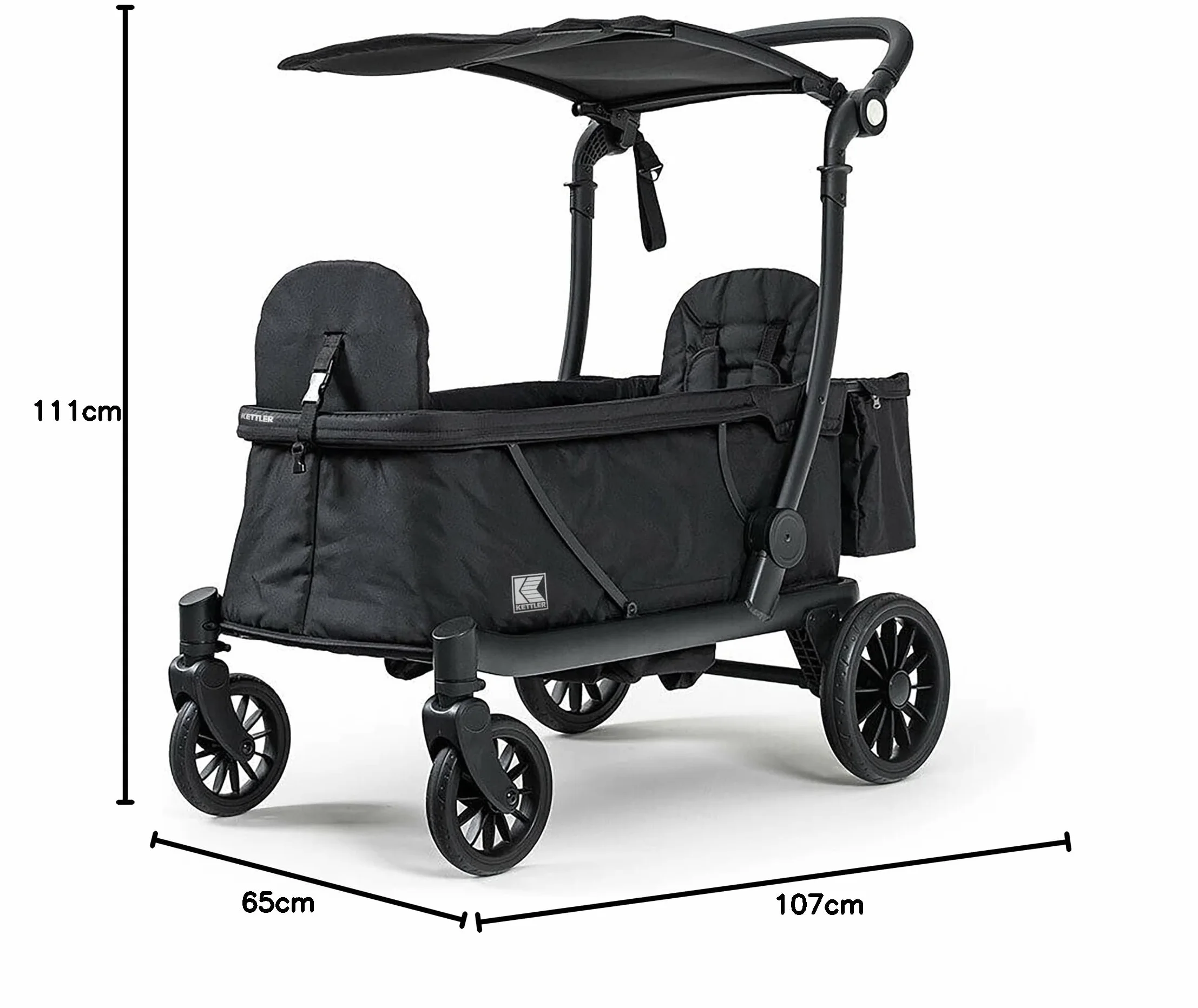 Wózek składany KETTLER COMPACT w kolorze antracytowym | Składany z daszkiem | Wielofunkcyjny | Wytrzymały | Nośność 70 kg | Oszczędność miejsca | Pasy bezpieczeństwa | Wózek dla maksymalnie 2 dzieci