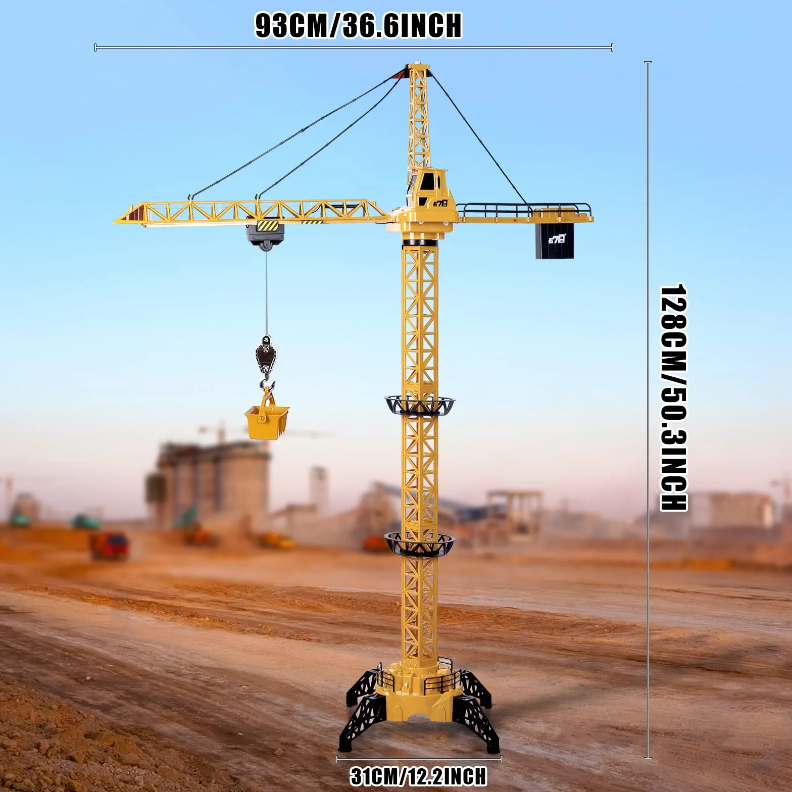 deAO RC żuraw wieżowy dla dzieci, zdalnie sterowany dźwig 128 cm wysokości, 6 kanałów, obrót o 680°, zdalnie sterowany żuraw wieżowy, zabawka ze światłami i dźwiękami, model Cast, prezent dla chłopców
