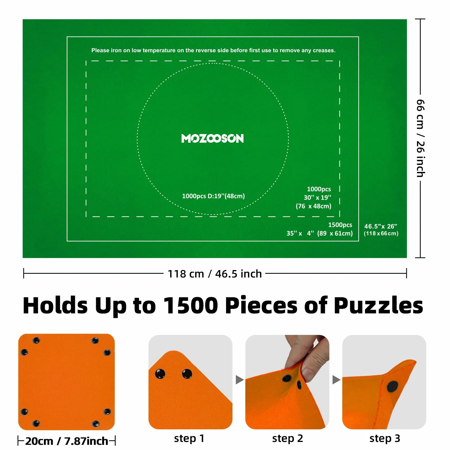 MOZOOON Mata do puzzli 1500 elementów, filcowa mata do puzzli, przenośna mata do zwijania puzzli składana z 6 sortownikami do puzzli, akcesoria dla dzieci i dorosłych