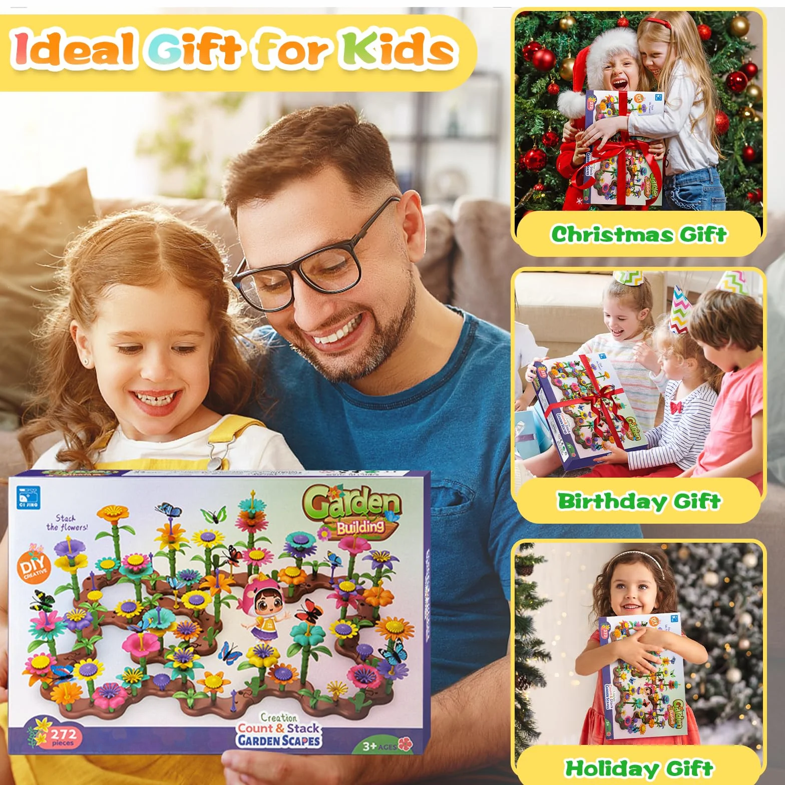 Zabawka do ogrodu kwiatowego, dla dziewczynek od 3 lat, 272 sztuki, zestaw bukietów DIY, pomysł na prezent, zabawka kwiatowa, z torbą do przechowywania, zabawka Montessori, prezent dla