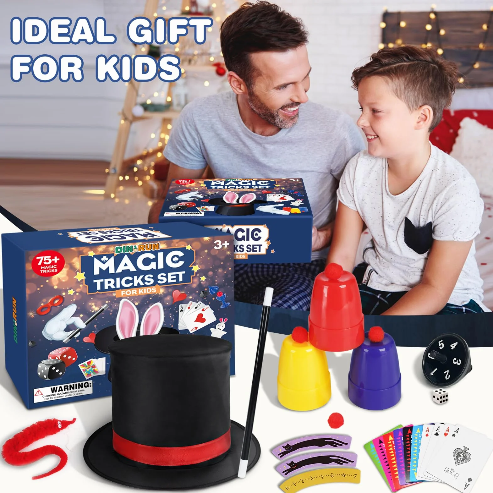 DINORUN Magiczne sztuczki - magiczny zestaw dla dzieci z magicznym kapeluszem i magiczną różdżką i instrukcją dla dzieci, zabawki dla 6, 7, 8, 9, 10, 11, 12 lat, prezenty dla chłopców, dziewcząt, 75+