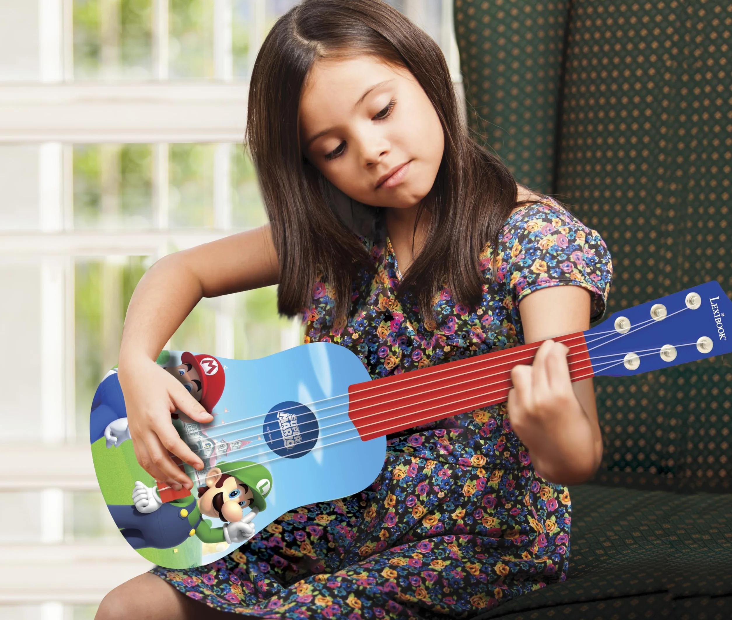 Lexibook Nintendo Mario Luigi My First Guitar, 6 Strun Nylonowych, 53 cm, Przewodnik w Zestawie, Niebieski, Czerwony, K200NI