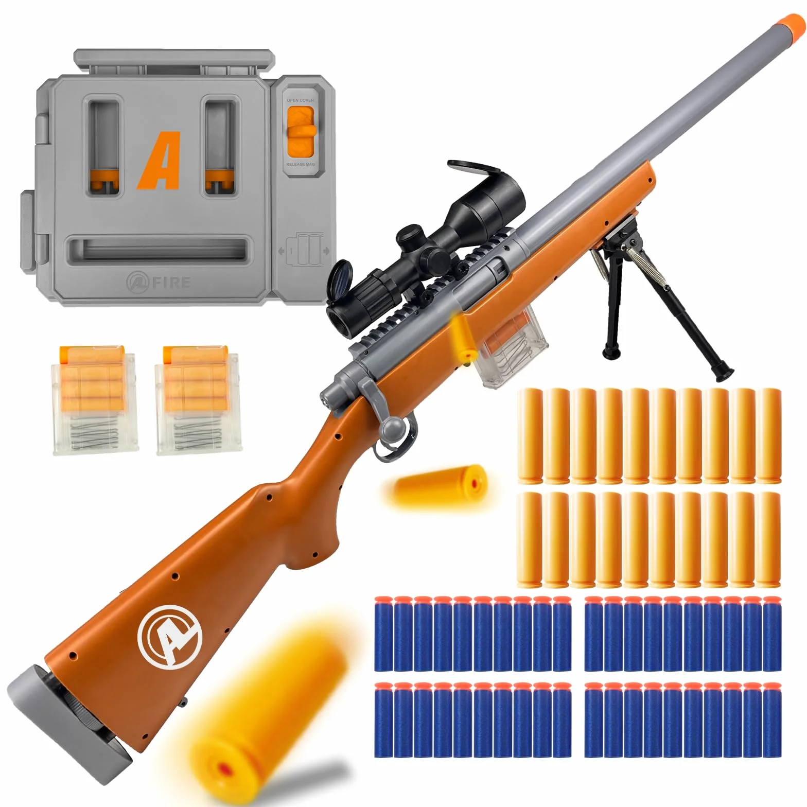 AGM MASTECH M24 miękki pistolet zabawkowy z pianki, design z wyrzucającymi łuskami nabojowymi, ulepszona luneta celownicza, ładownica do rzutek, 40 miękkich rzutek piankowych, 20 łusek nabojowych, 2
