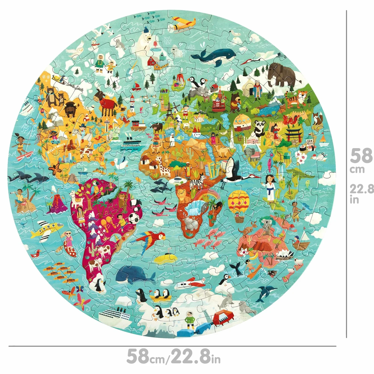 Mapa świata puzzle dla dzieci puzzle w wieku 5-8 lat - 150 sztuk zwierząt świata układanka ze 100% pochodzących z recyklingu - okrągłe wyrzynarki dla dzieci w wieku 5 lat od boppi