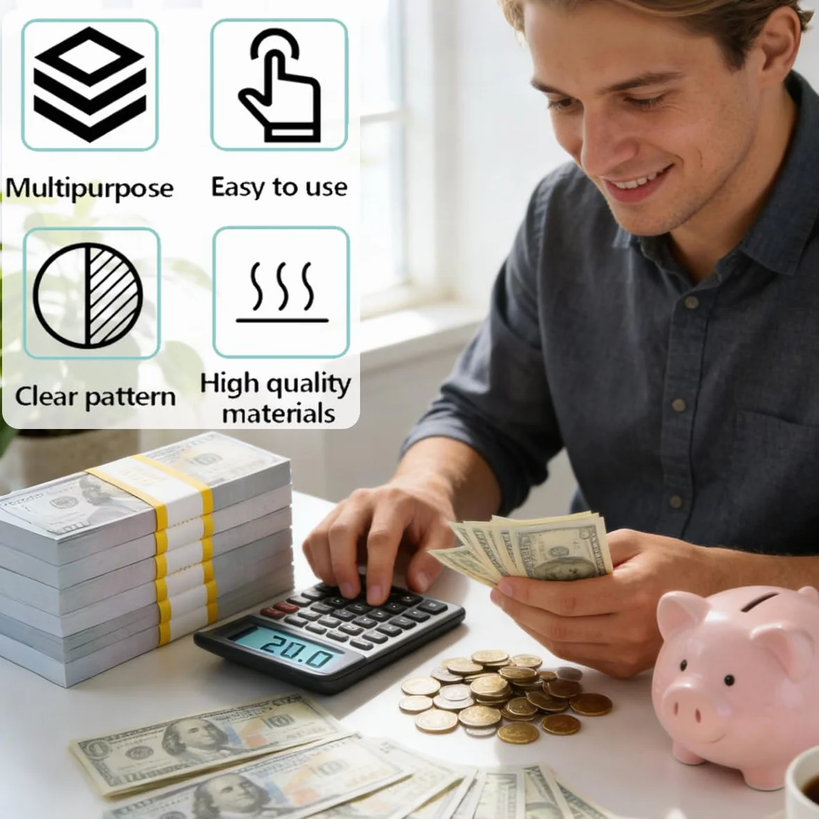 Prop Money - 120 arkuszy 100 $, banknoty do gry w dolarach, oryginalny rozmiar, banknoty dolarowe, pieniądze do zabawy dla dzieci, pieniądze do zabawy, dla dzieci na matematykę, liczenie i