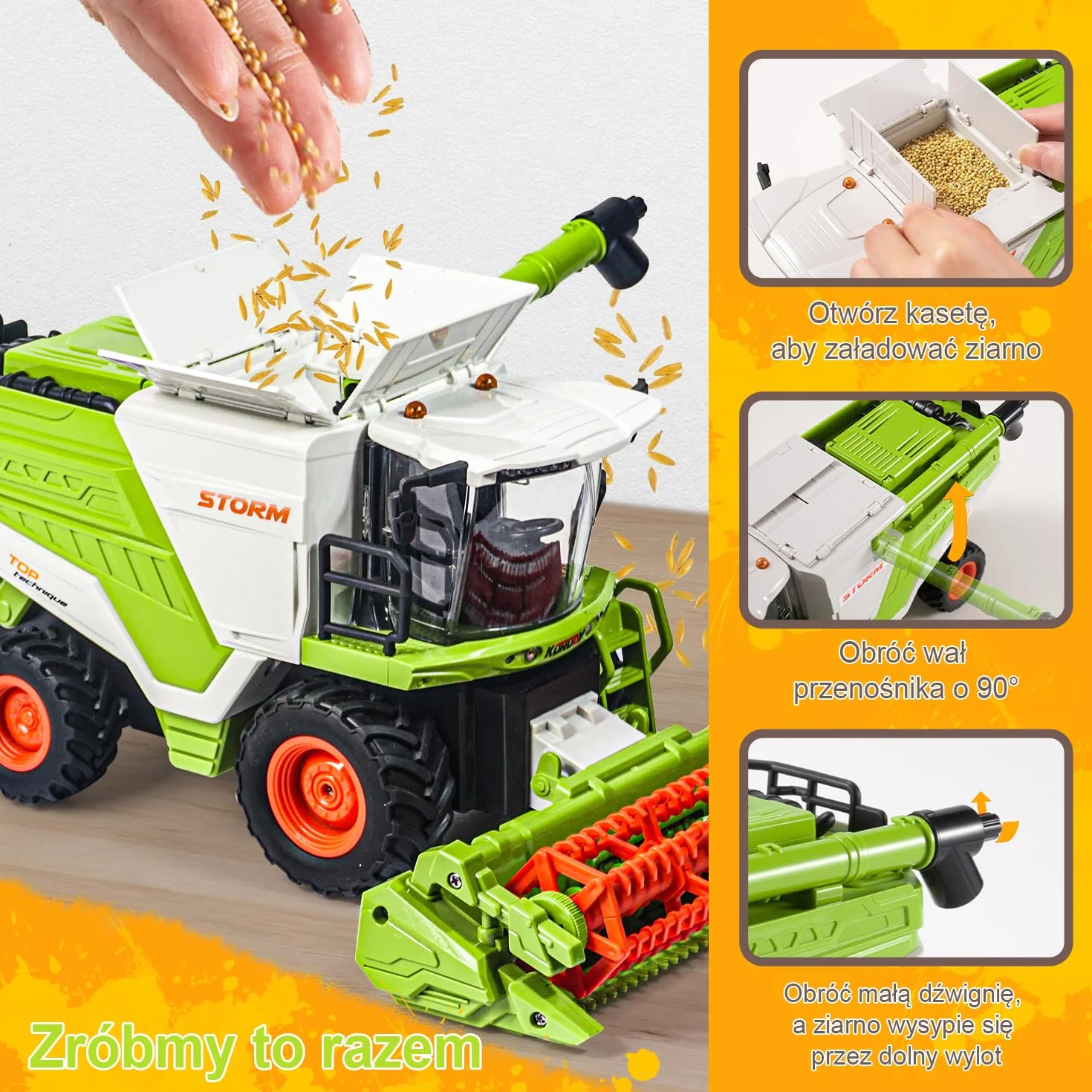 Zdalnie sterowany traktor kombajn zbożowy, traktor zdalnie sterowany kombajn od 3-6 lat, kombajn zabawka, rc buldog, Pojazd, Farma, Rolnictwo, Ciągnik, Maszyna żniwna, Praca w polu, Zabawka