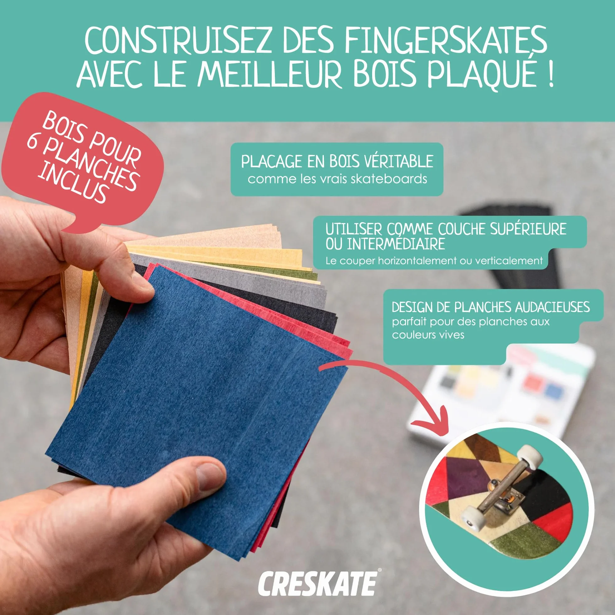 Creskate - Kolorowe płyty MDF Fingerboard - 6 desek, drewno
