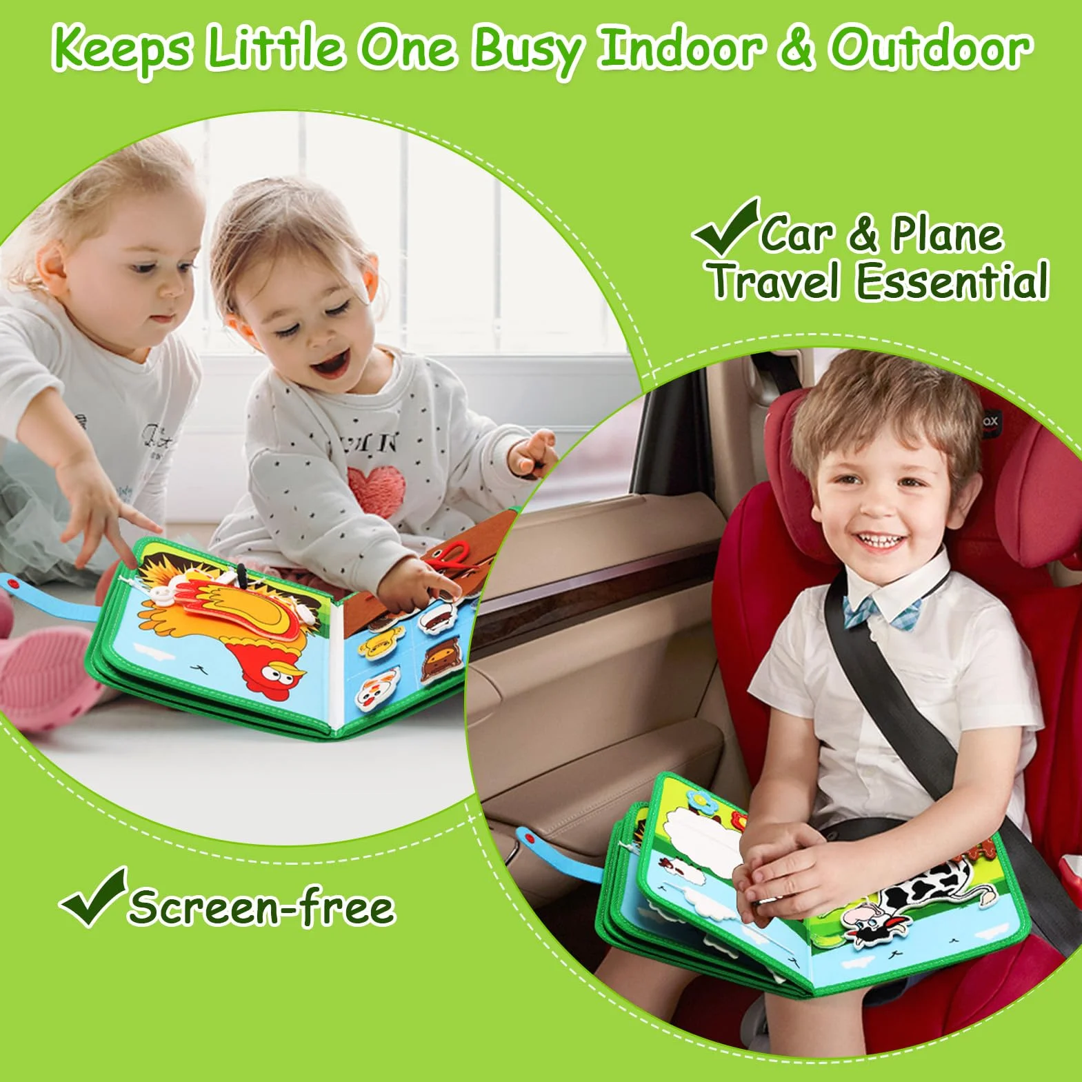 LEADSTAR Quiet Book Montessori zabawka dla małych dzieci, 18 w 1, z motywem gospodarstwa, sensoryczna książeczka Busy Book do podróży, samochodu, samolotu, motoryki precyzyjnej, zabawka Montessori od