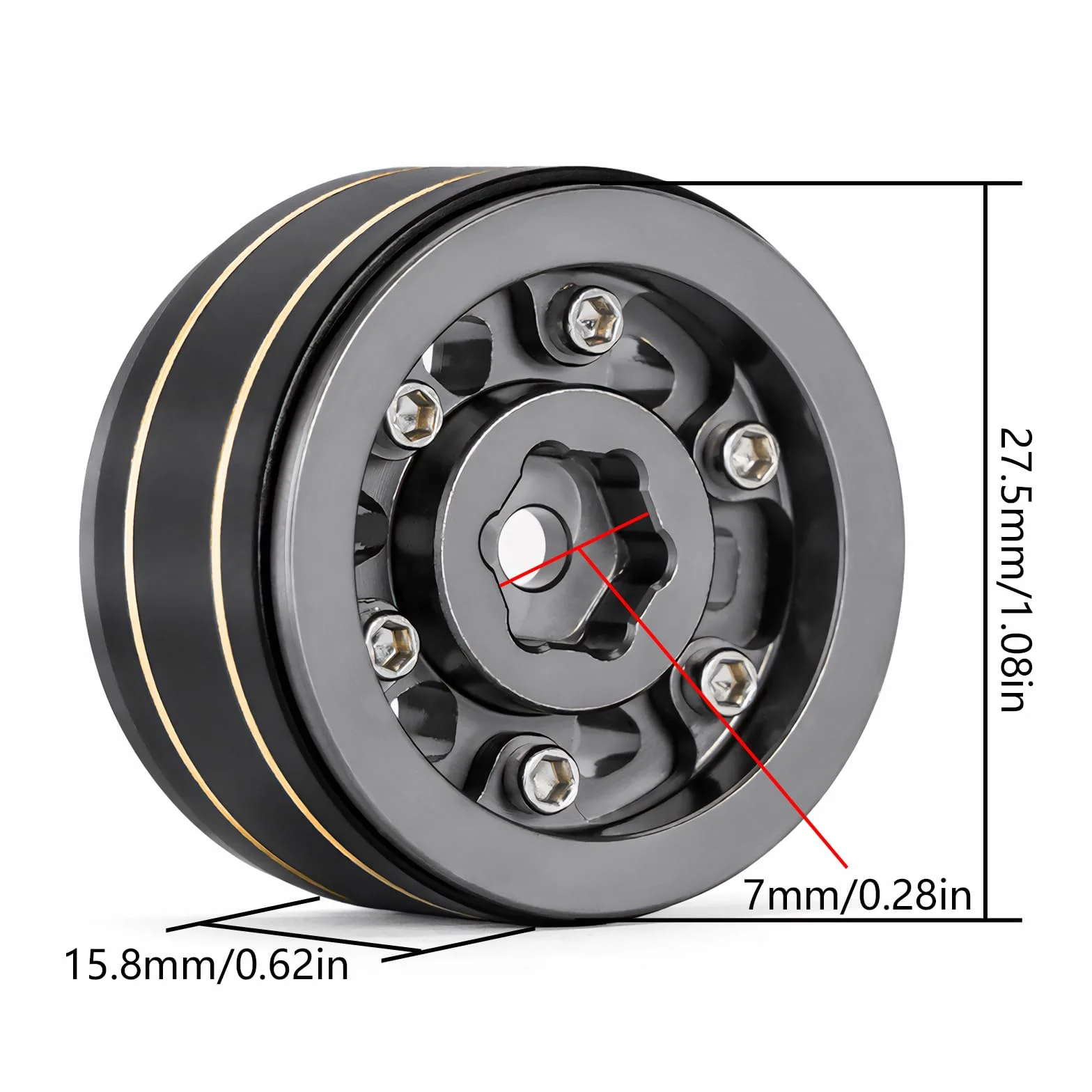 INJORA Mosiężne koło 1.0 Beadlock - przesunięcie ujemne 3,15 mm koła do 1/18 TRX4M SCX24 Gladiator Bronco C10 JLU zasuwka osiowa 1/24 gąsienica (szare)