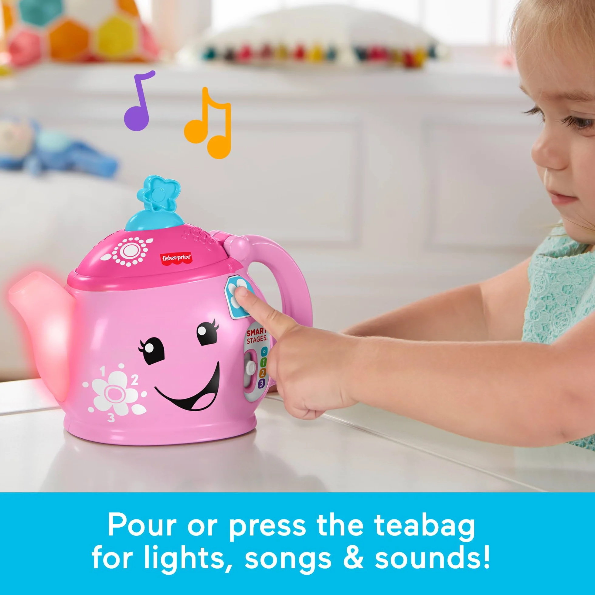 Fisher-Price Zestaw do herbaty Laugh & Learn Sweet Manners, zabawka do wczesnego rozwoju i aktywności, uczy dobrych manier, dzielenia się i nie tylko, w wieku 18-36 miesięcy, DYM76