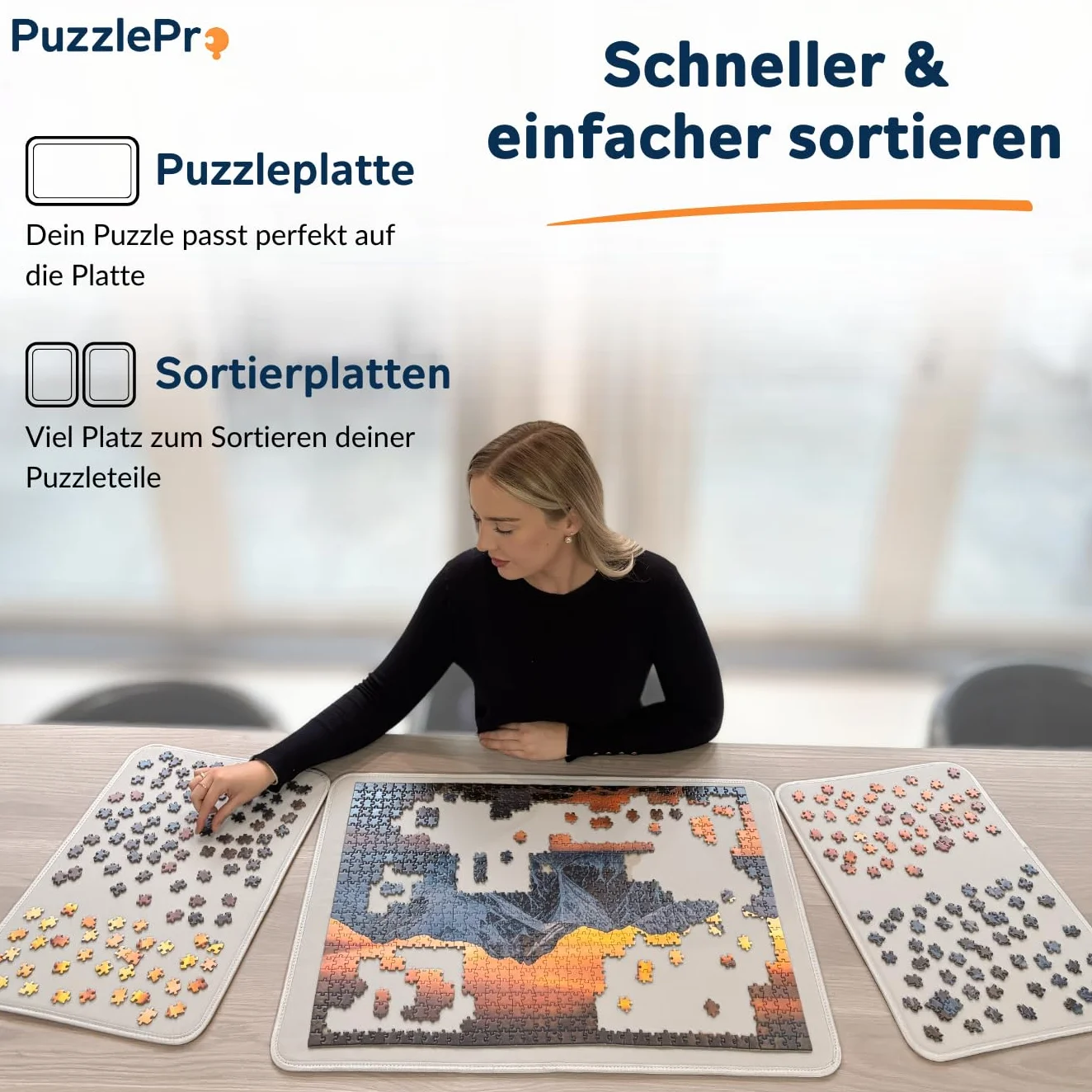 Walizka z puzzlami – przechowywanie, sortowanie i układanie puzzli, gdziekolwiek chcesz – 3 x mata puzzli – nadaje się na 1500 elementów – lekka – deska do puzzli – teczka z puzzlami