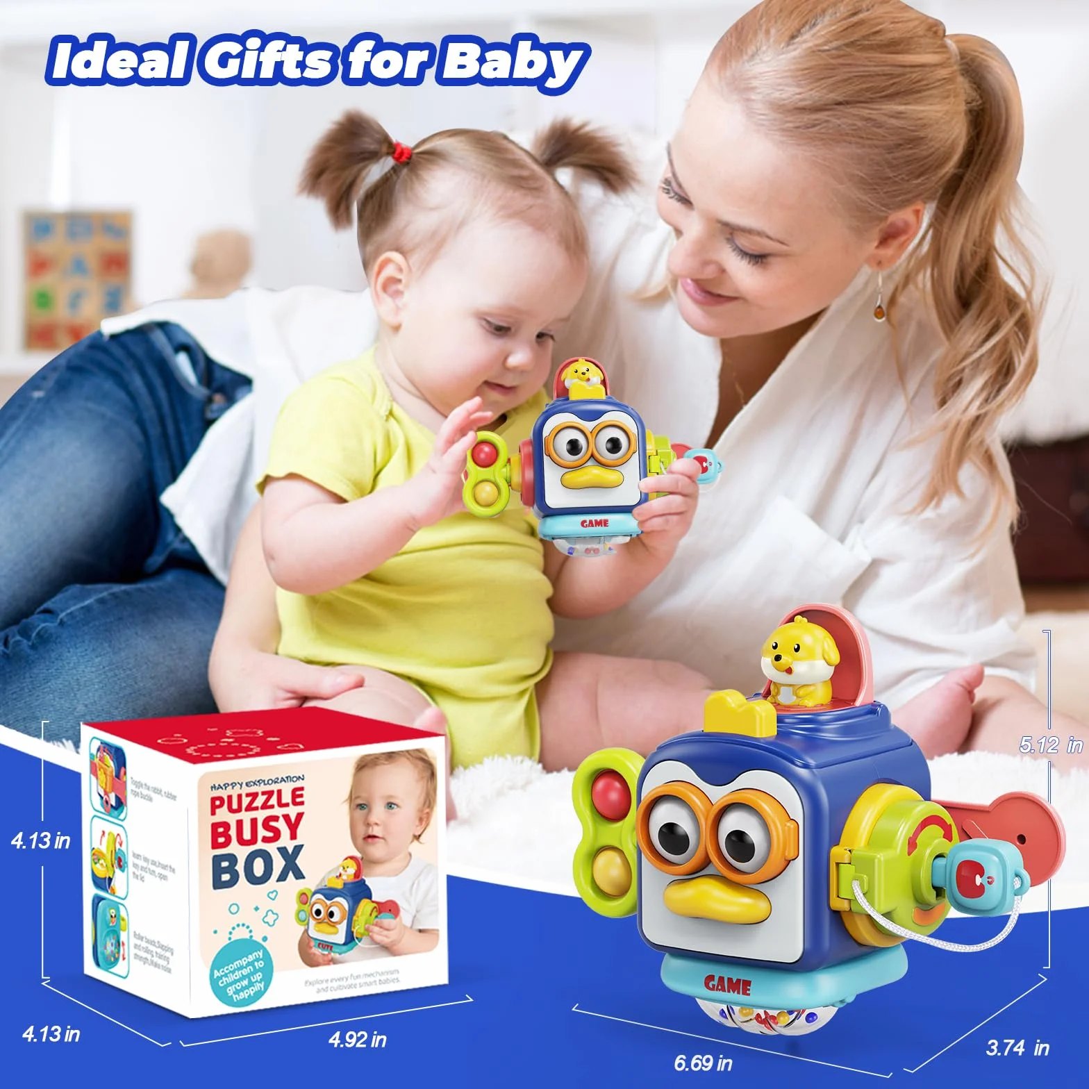 MOONTOY Sensoryczne zabawki Montessori dla rocznego chłopca, prezenty na 1. urodziny, dla małych dzieci w wieku 1-3 lat, zajęta kostka planszowa 6, 7, 8, 9, 10, 12 miesięcy, zabawki dla niemowląt w