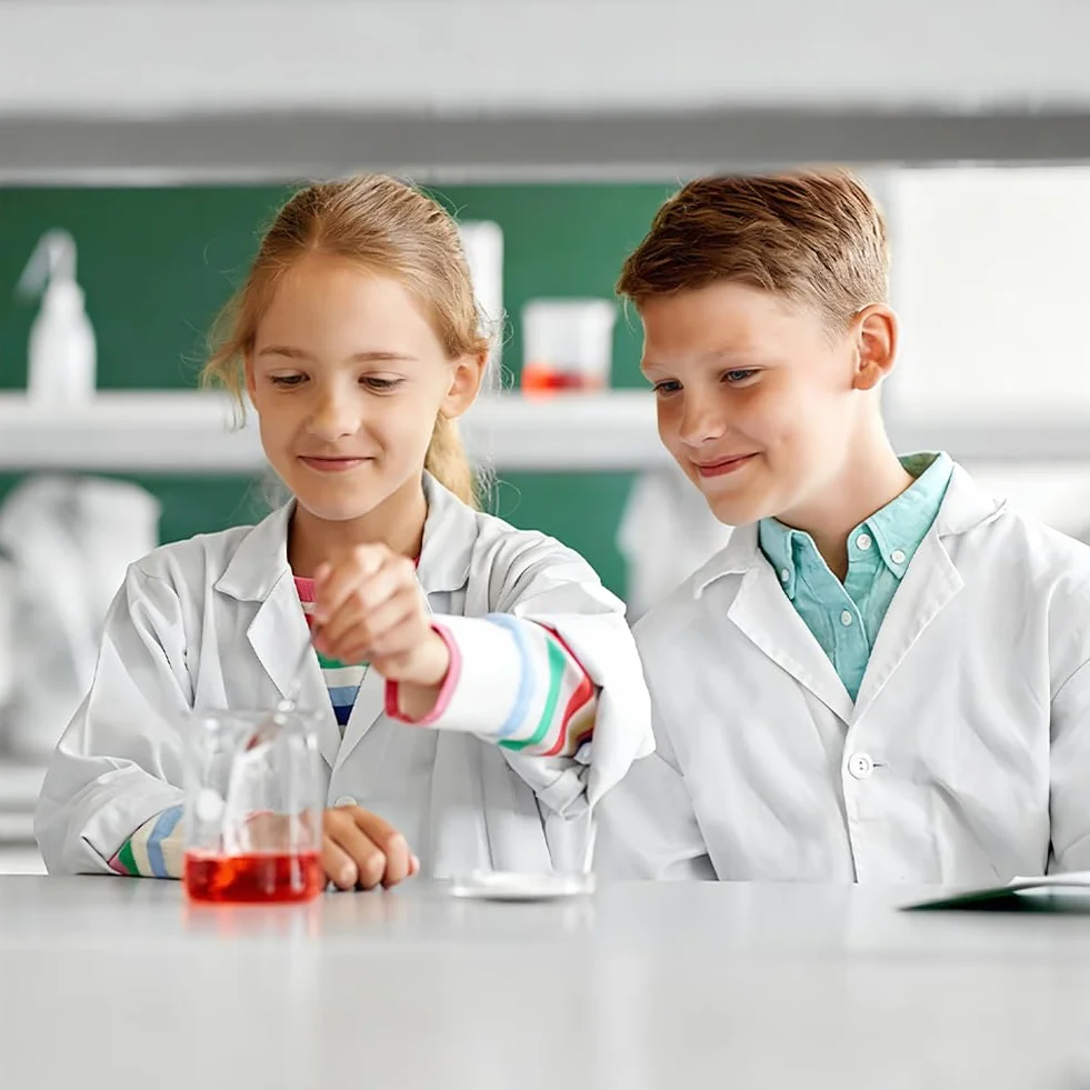 Szlafrok laboratoryjny dla dzieci, biały fartuch laboratoryjny dla dzieci, dziewczynka, z okularami ochronnymi i pozwoleniem na pracę, kostium lekarza dziecka, szlafrok naukowy dla studentów