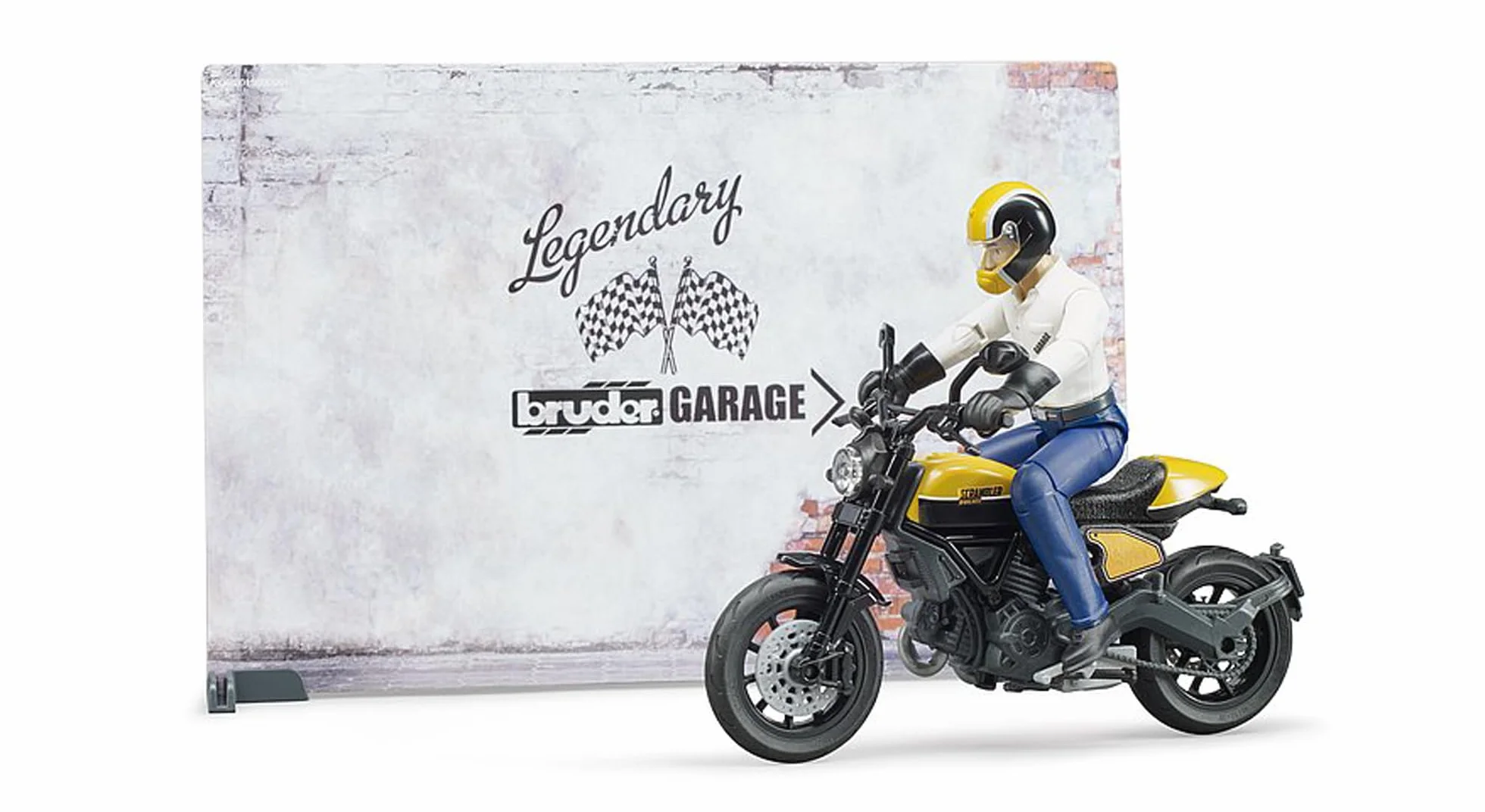 bruder 62102 - bworld warsztat motocyklowy Scrambler Ducati Full Throttle z mechanikiem, warsztat, zabawkowa figurka