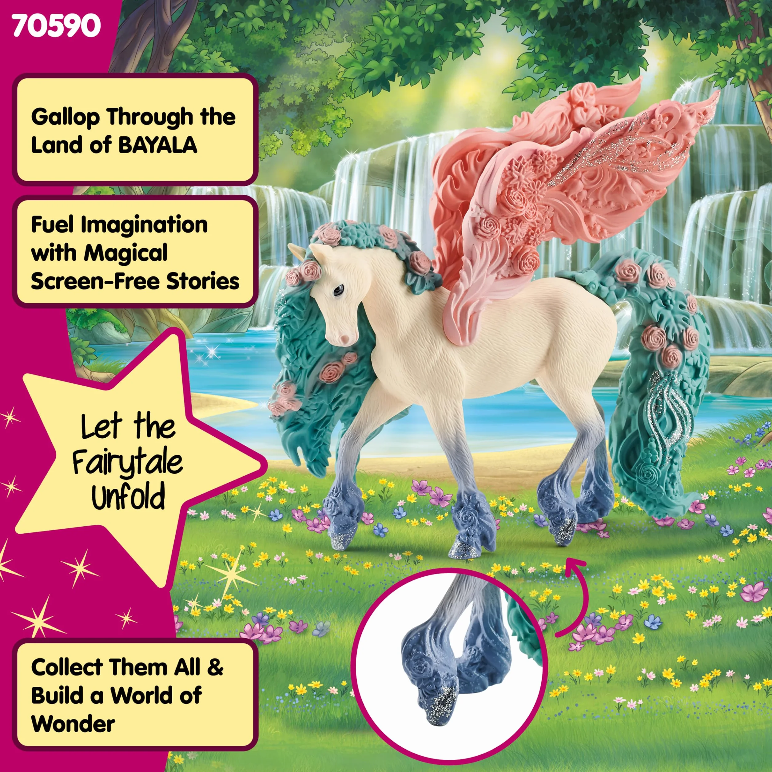 schleich BAYALA | Kwiatowy pegaz 70590 | Skrzydła ozdobione kwiatami i brokatem | Fantastyczna figurka kolekcjonerska | Prezent dla dziewczynek i chłopców | Od 5 lat | 14 × 7 × 13 cm