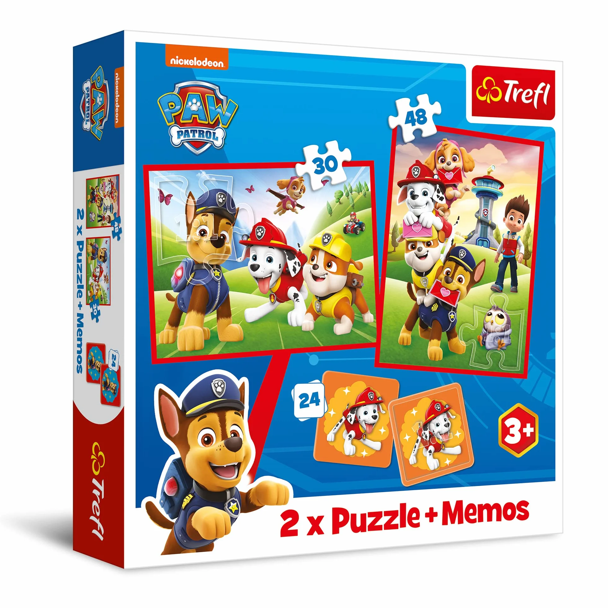 Trefl PAW Patrol Psia Ekipa w Akcji 3w1 Puzzle 30 i 48 Elementów Gra Memory 24 Memosy dla Dzieci od 3 lat