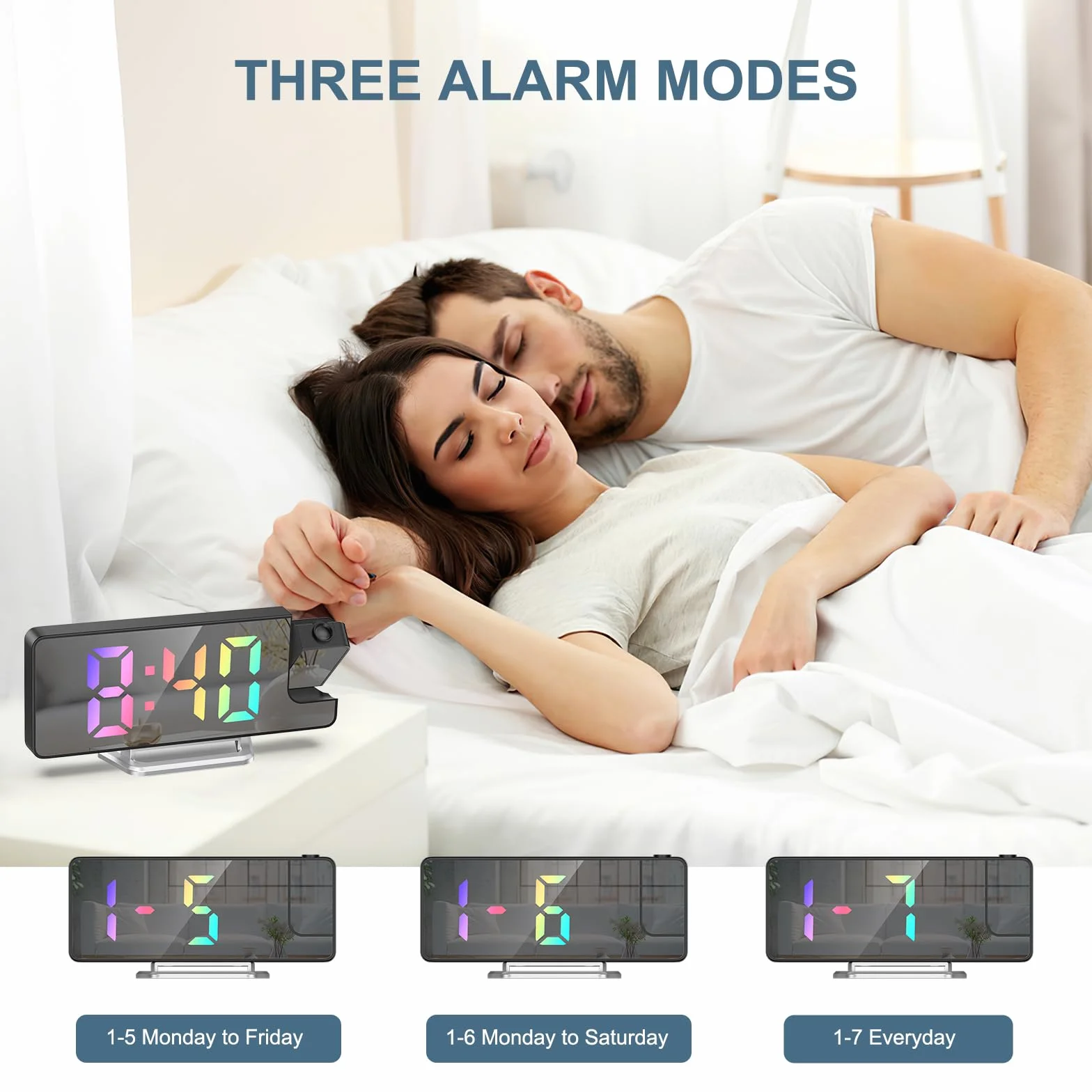 New Projection Alarm Clock, cyfrowy budzik z wyświetlaczem temperatury, 180° Flip Projection Clock, elektroniczny zegar stołowy, 3 ustawienia jasności, wyświetlacz 12/24 godzinny, kolorowy